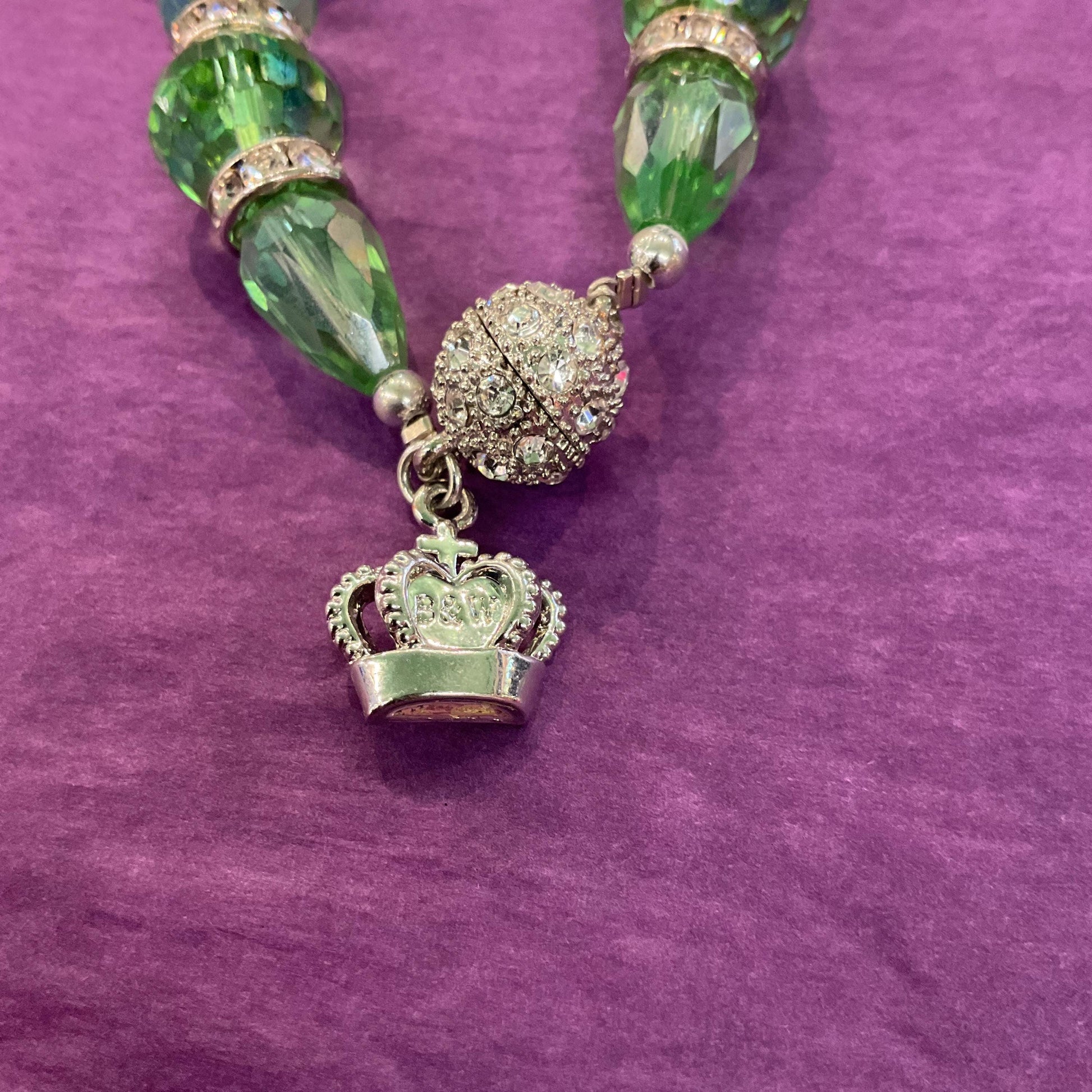 Vintage Butler and Wilson Green Crystal Bracelet, Borealis green crystal and silver rhinestones, as new in original box