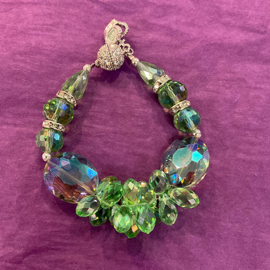 Vintage Butler and Wilson Green Crystal Bracelet, Borealis green crystal and silver rhinestones, as new in original box