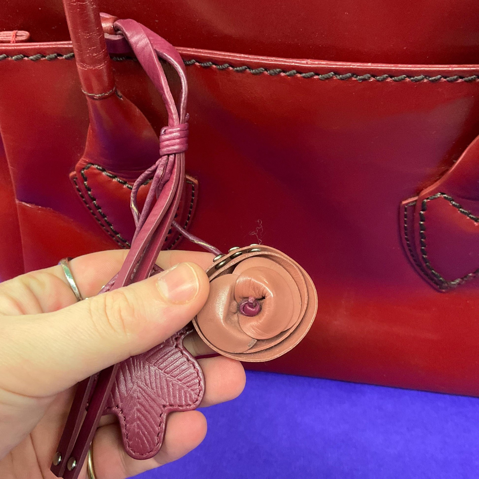 Vintage RADLEY Retro Style Red ‘Aldgate’ Leather Top Handled Bag with bag charm, rarely used