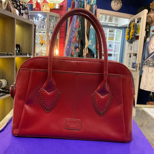 Vintage RADLEY Retro Style Red ‘Aldgate’ Leather Top Handled Bag with bag charm, rarely used