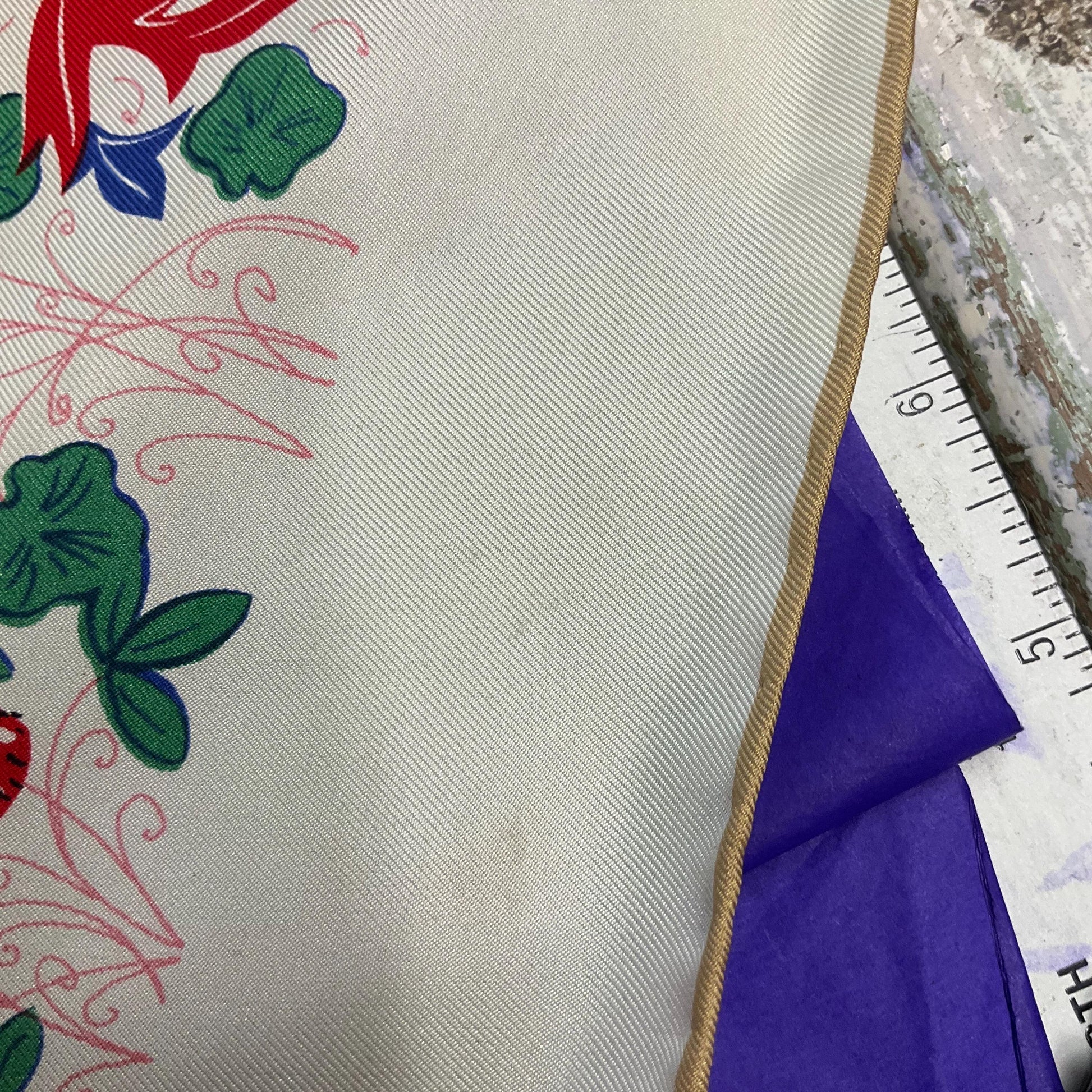 Vintage BECKFORD SILK Handprinted Large Heraldic Silk Scarf, Shades of Red, blue, gold and green onto a rich cream background