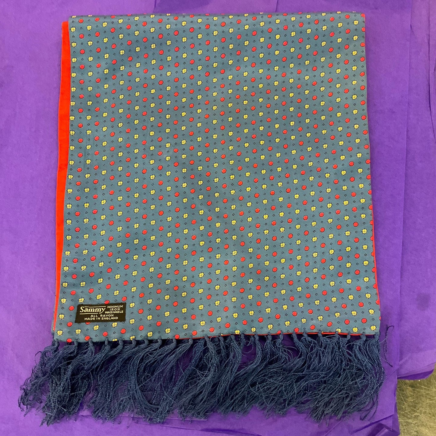 Vintage Mid Century Gents SAMMY Rayon Fringed Silky Scarf, gifts for men, Father’s Day