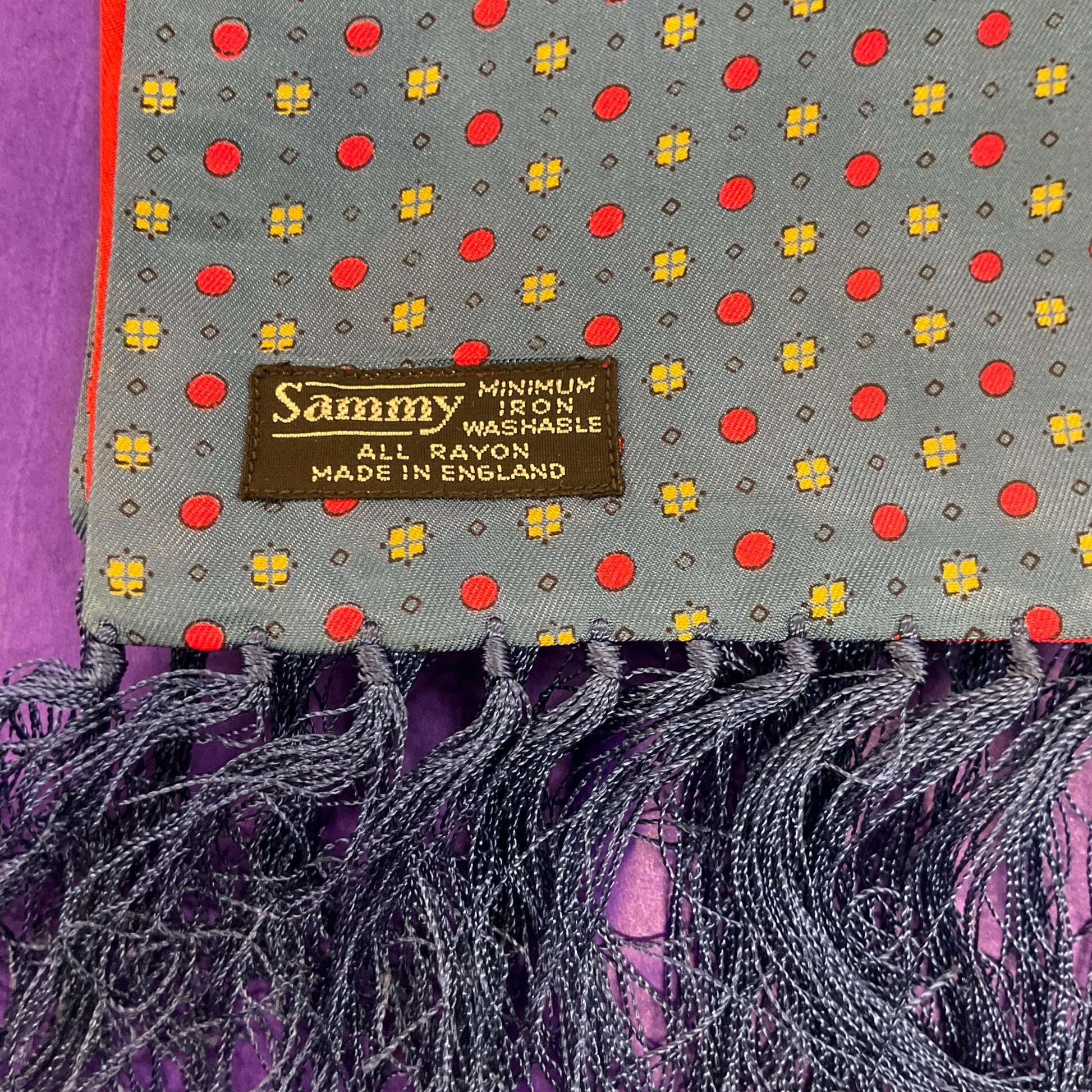 Vintage Mid Century Gents SAMMY Rayon Fringed Silky Scarf, gifts for men, Father’s Day