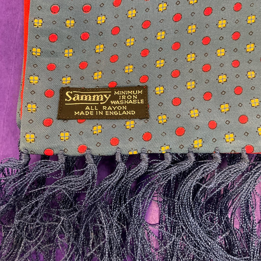 Vintage Mid Century Gents SAMMY Rayon Fringed Silky Scarf, gifts for men, Father’s Day
