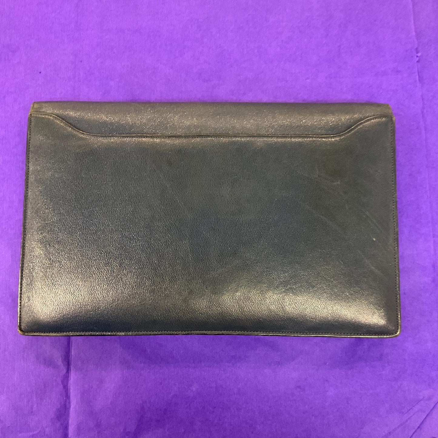 Vintage 1940s Blue Leather Clutch bag by DAVIS OF PICADILLY, Original vanity mirror and Coin Purse inside