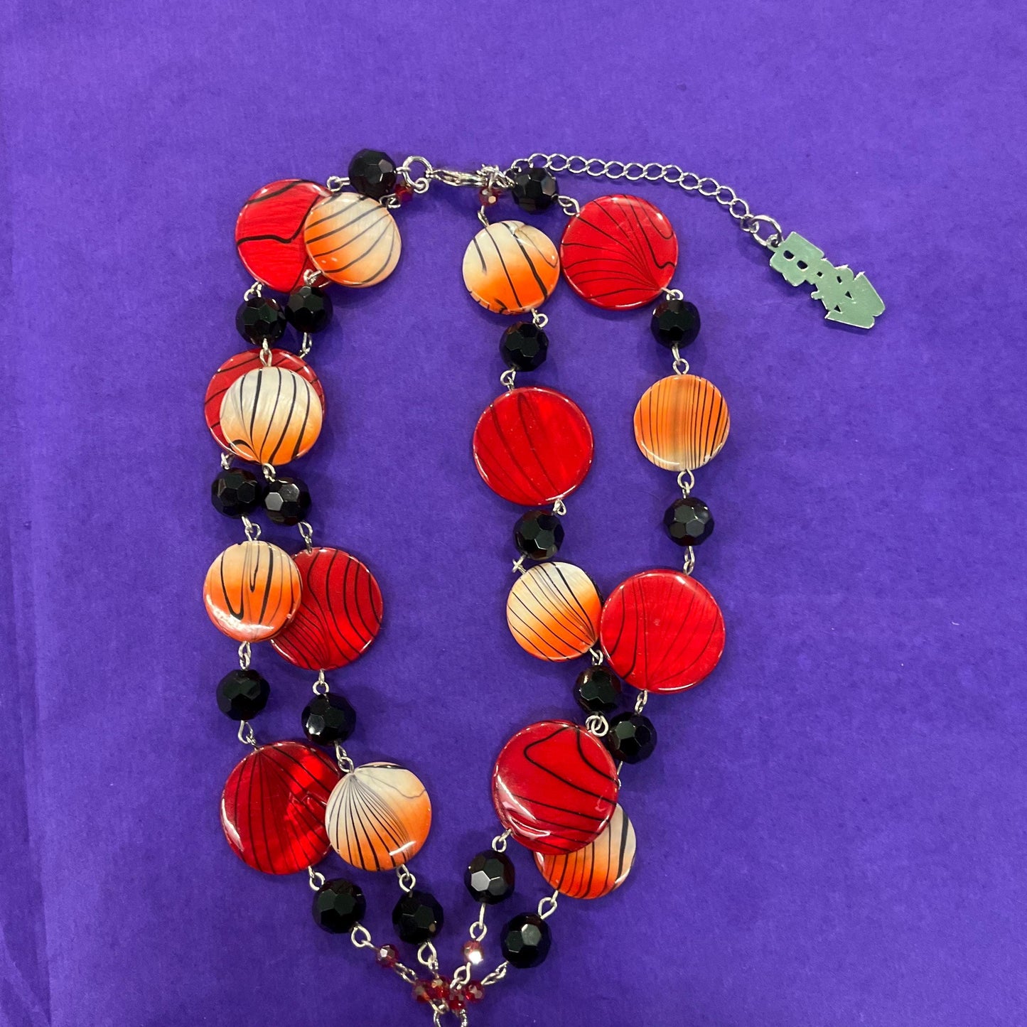Vintage Butler and Wilson Bohemian Statement Red and Black Floral Necklace, Crystal and resin flowers