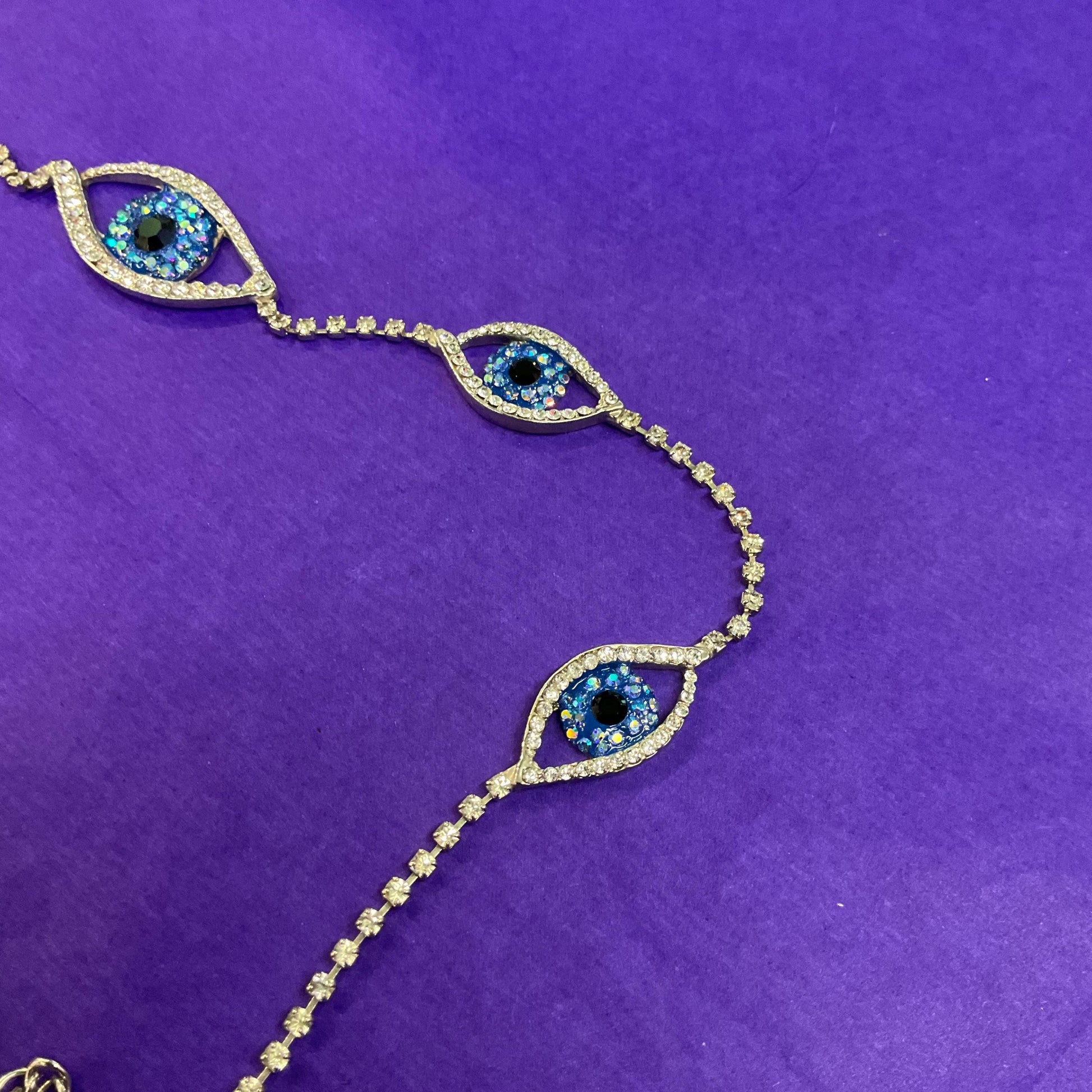 Vintage Butler and Wilson Crystal Eye Necklace, Silver Rhinestones with Blue Borealis and Black Crystals