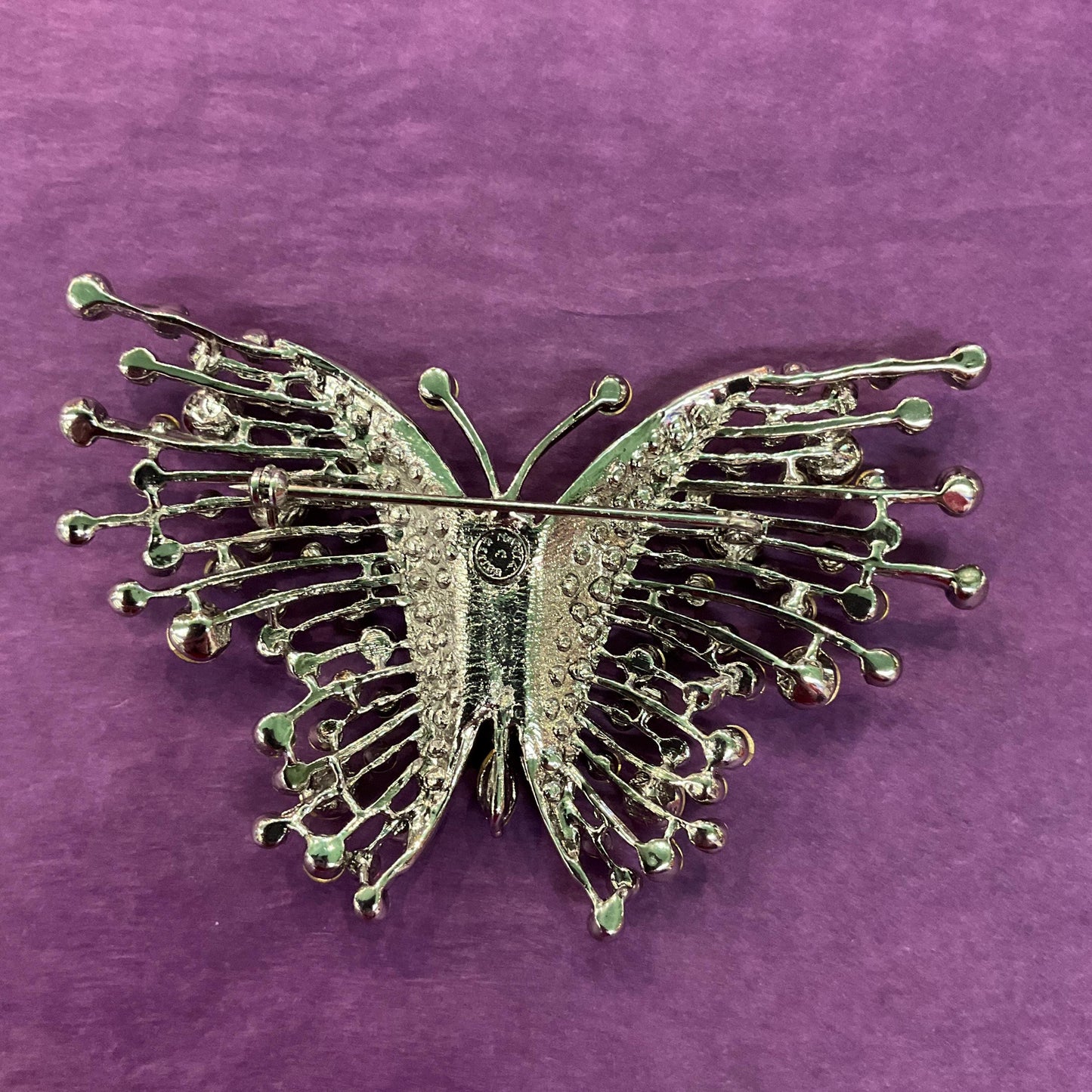Vintage Butler and Wilson Rainbow Crystal Large Butterfly Brooch, silver tone with multicoloured crystals and rhinestones