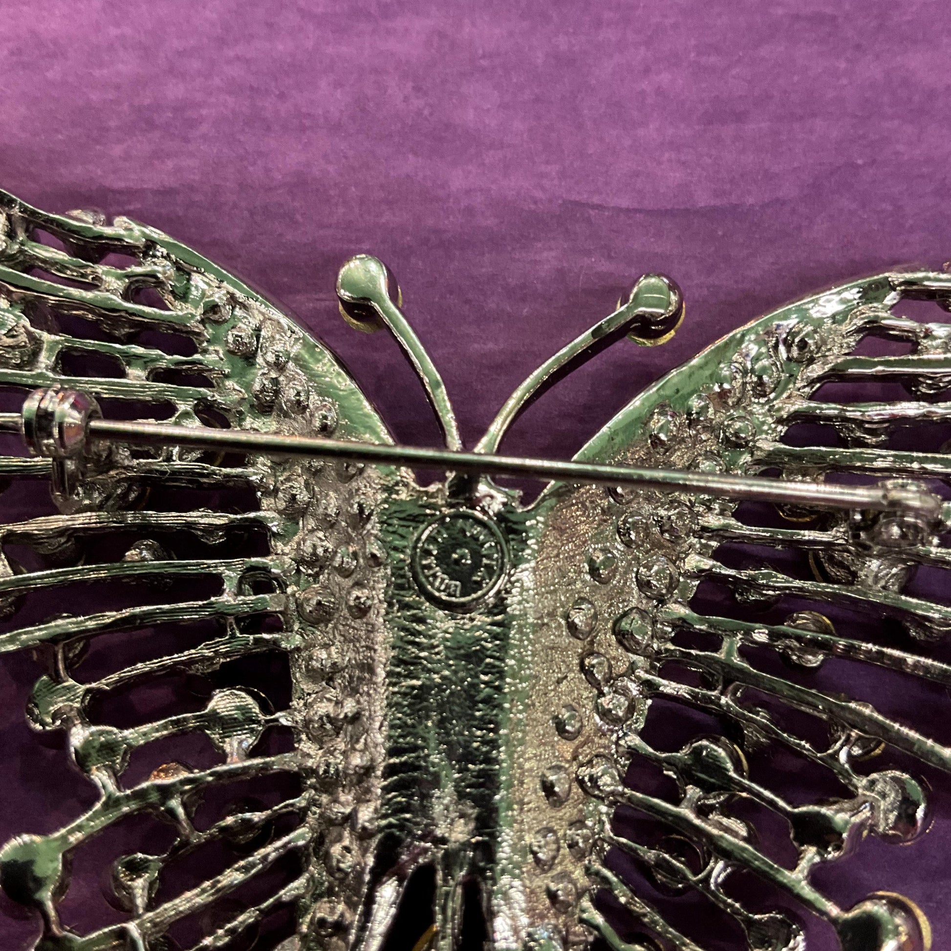 Vintage Butler and Wilson Rainbow Crystal Large Butterfly Brooch, silver tone with multicoloured crystals and rhinestones