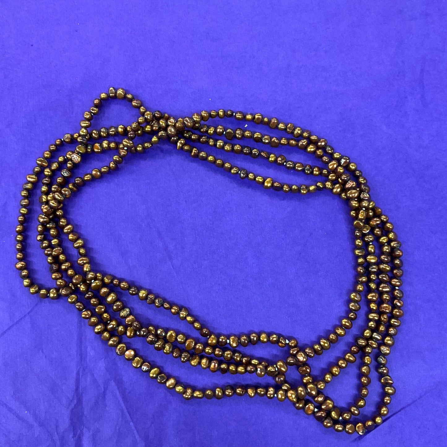 Vintage Ultra Long Flapper Length Copper/ Bronze Fresh Water Pearl Necklace.