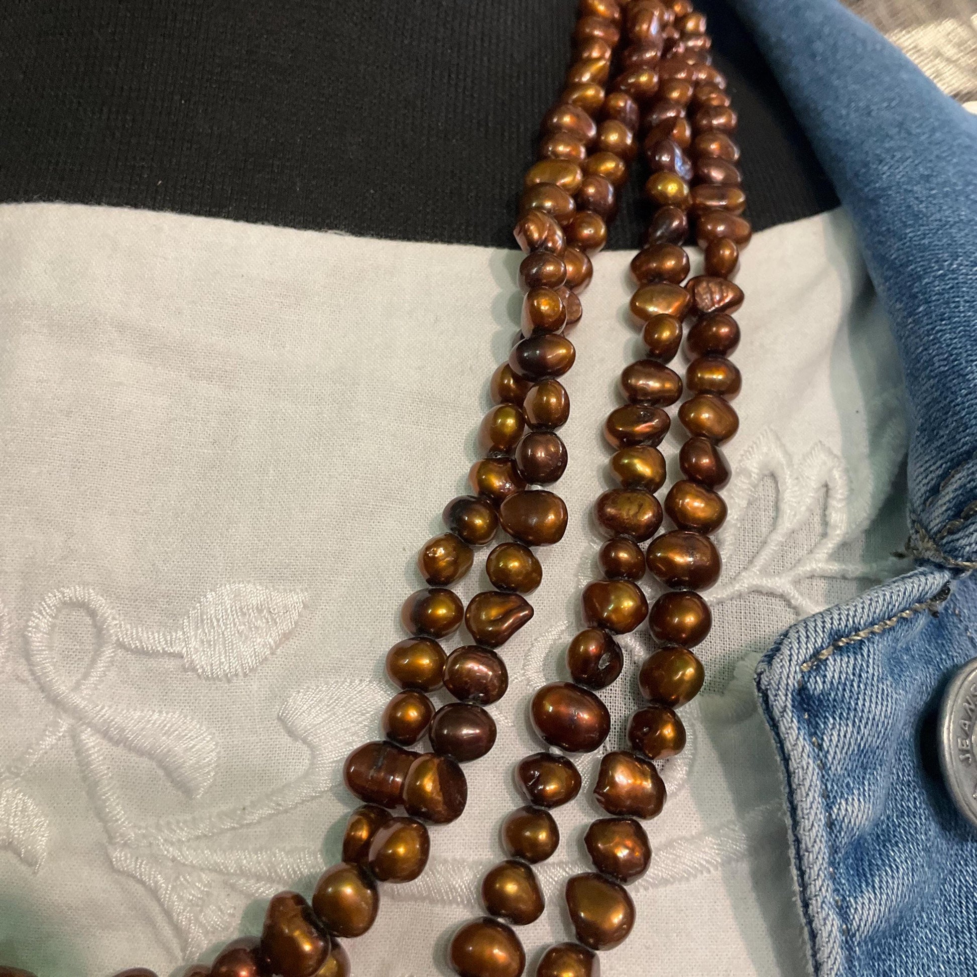 Vintage Ultra Long Flapper Length Copper/ Bronze Fresh Water Pearl Necklace.
