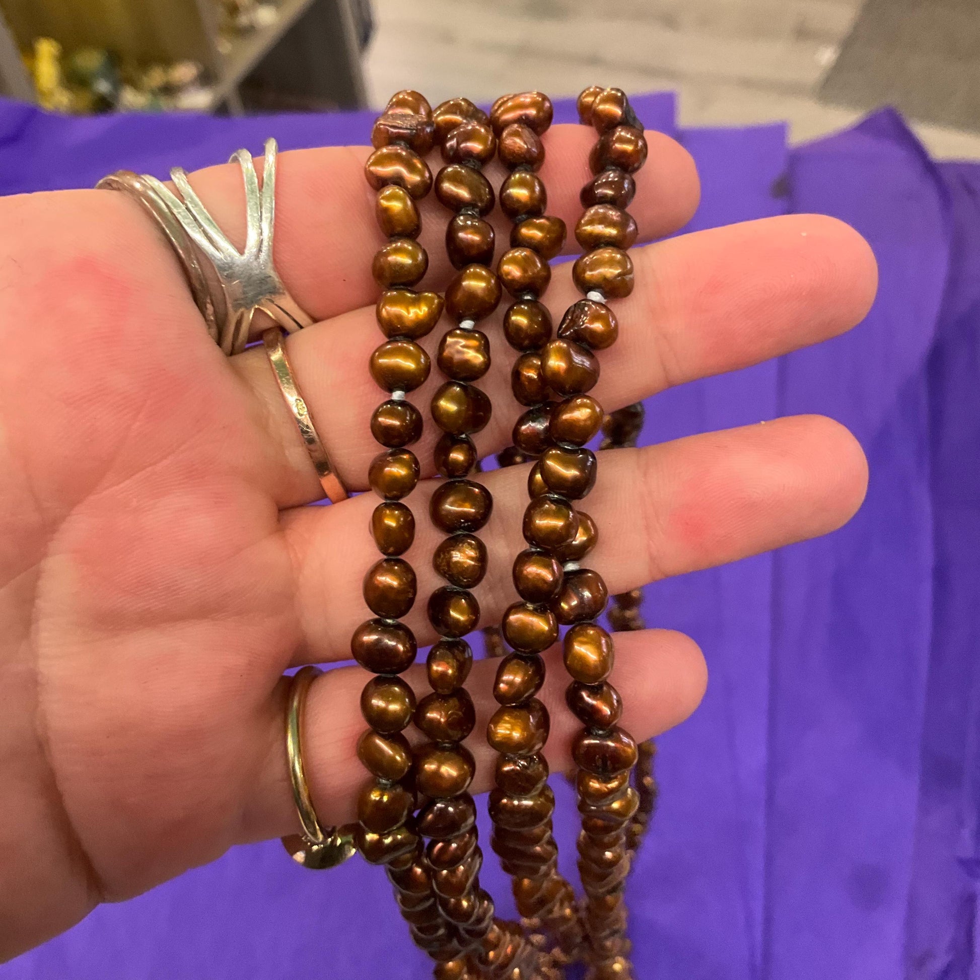Vintage Ultra Long Flapper Length Copper/ Bronze Fresh Water Pearl Necklace.