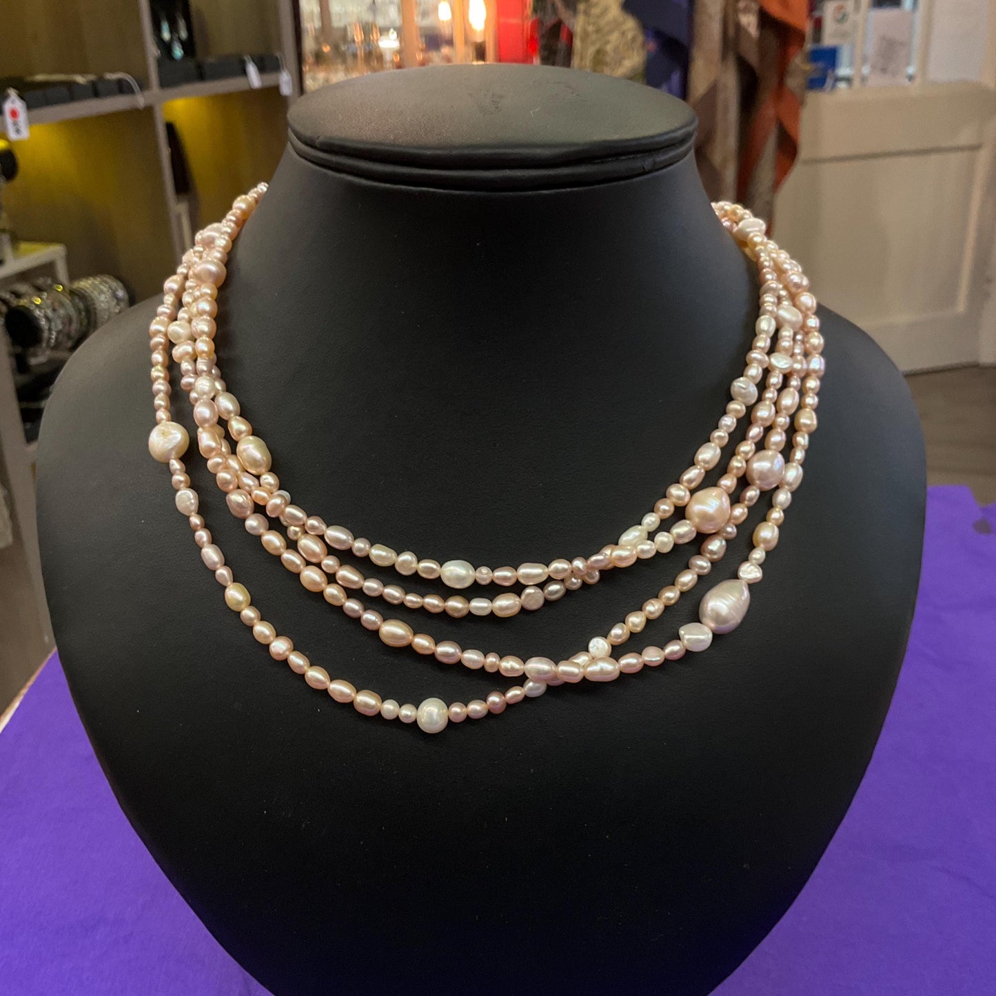 Vintage Fresh Water Pearl Flapper Length Pale Pink/ Oyster Beads , organic rice shaped and circular pearls