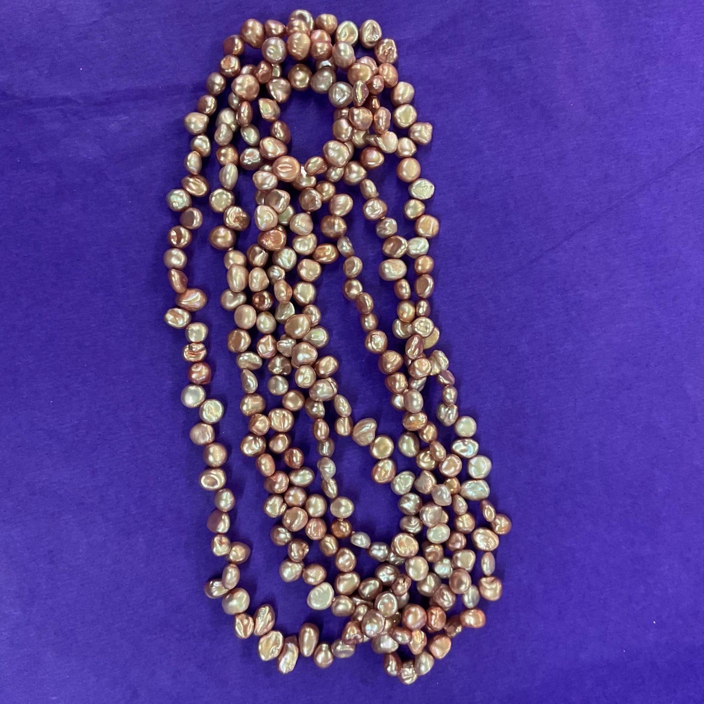 Vintage Flapper Length Pink Fresh Water Pearl Necklace , organic nugget shaped pearls