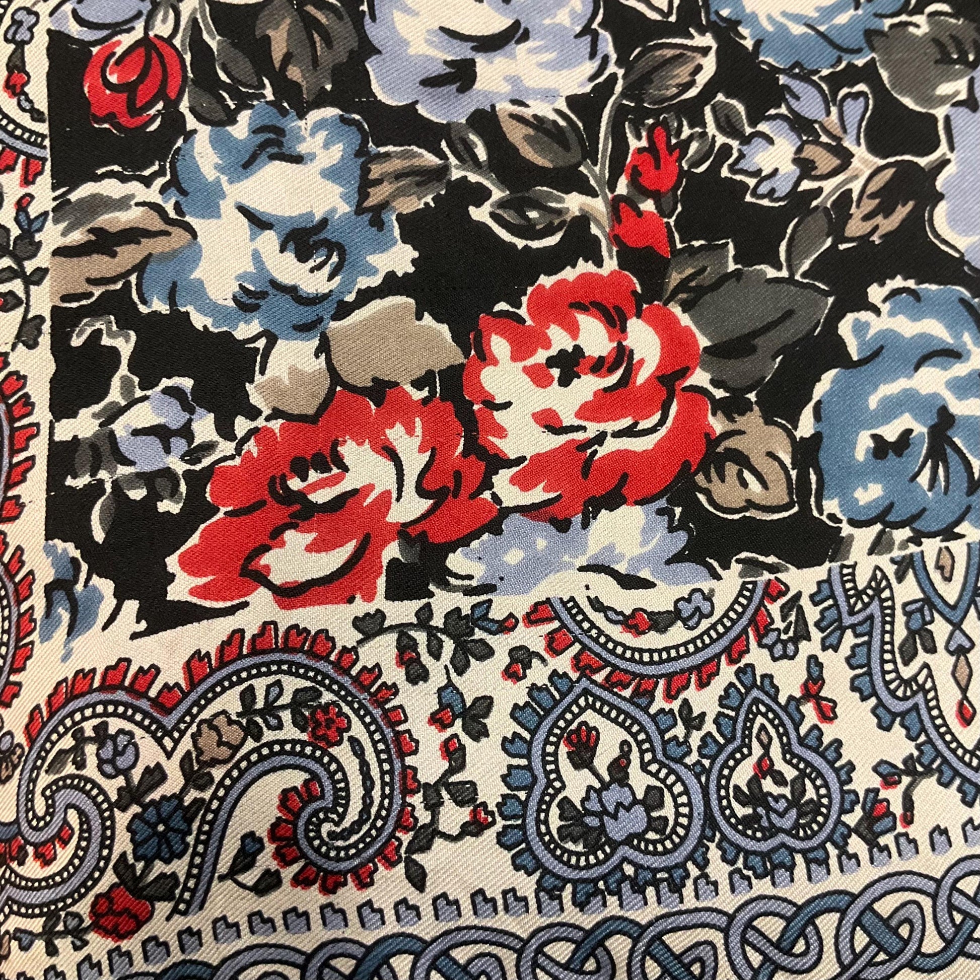 Vintage 1970s/80s LIBERTY OF LONDON Pure Silk Floral Scarf, Shades of Red, blue, beige and black