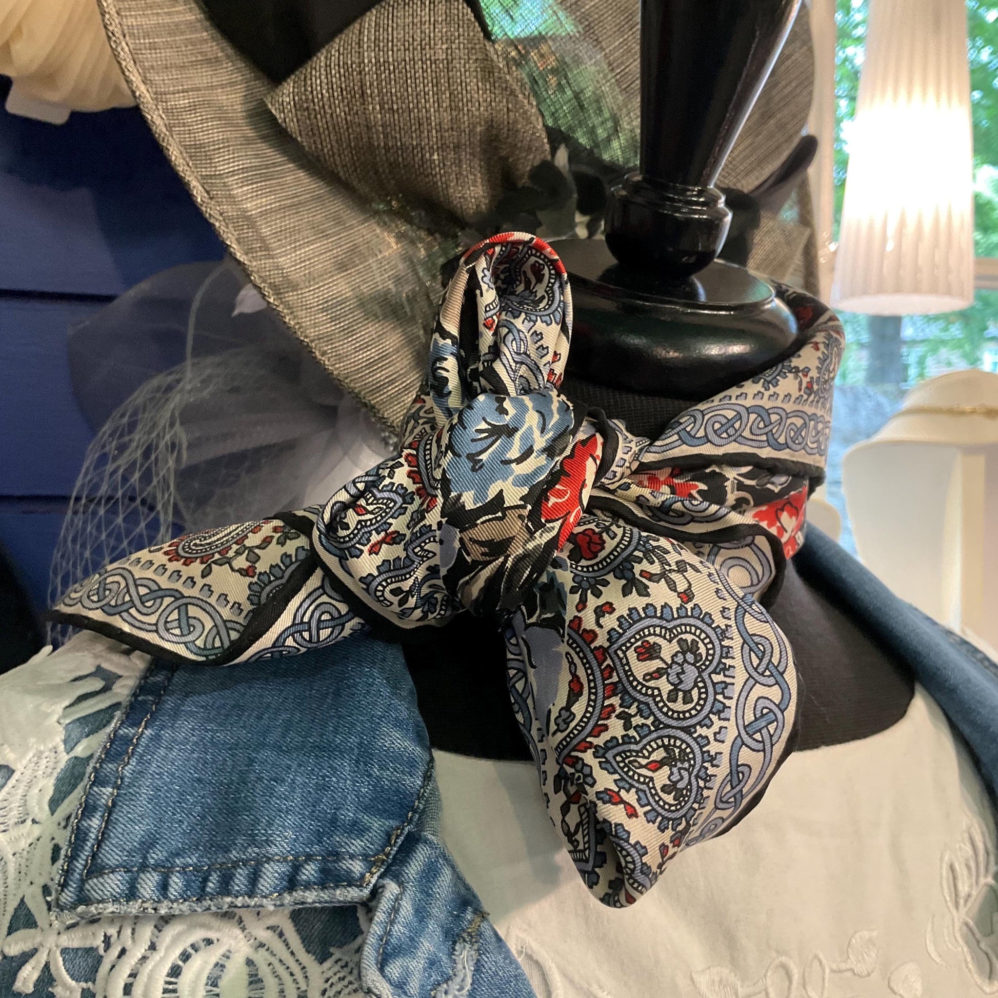 Vintage 1970s/80s LIBERTY OF LONDON Pure Silk Floral Scarf, Shades of Red, blue, beige and black