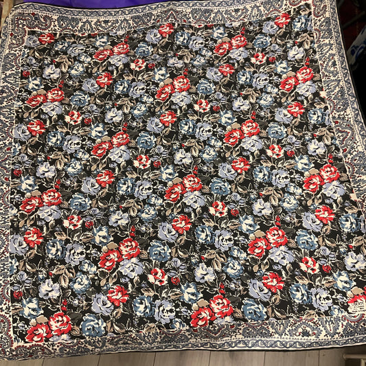 Vintage 1970s/80s LIBERTY OF LONDON Pure Silk Floral Scarf, Shades of Red, blue, beige and black