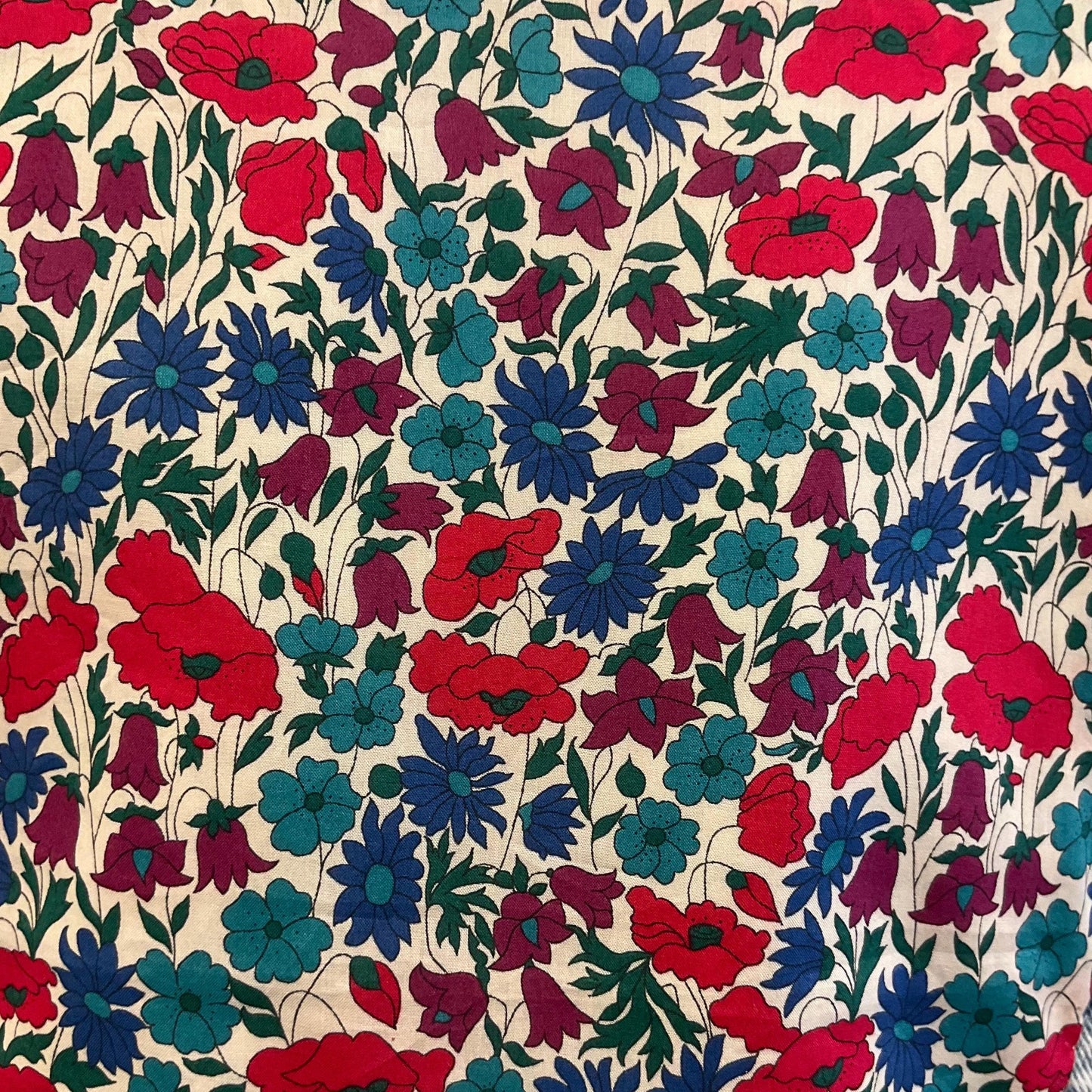 Up- cycled Unique Vintage Distressed Denim Jacket with Liberty’Poppy and Daisy’ Tana Lawn, Size UK 10