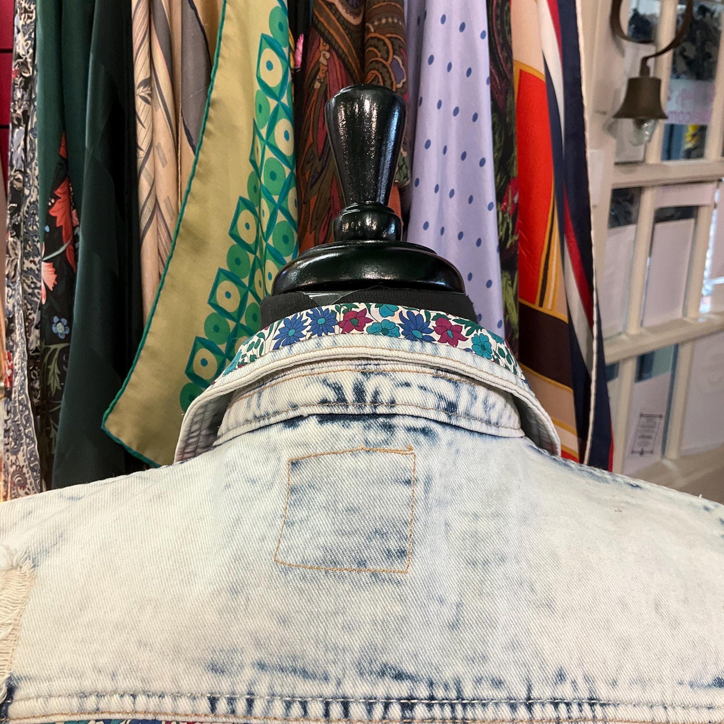 Up- cycled Unique Vintage Distressed Denim Jacket with Liberty’Poppy and Daisy’ Tana Lawn, Size UK 10