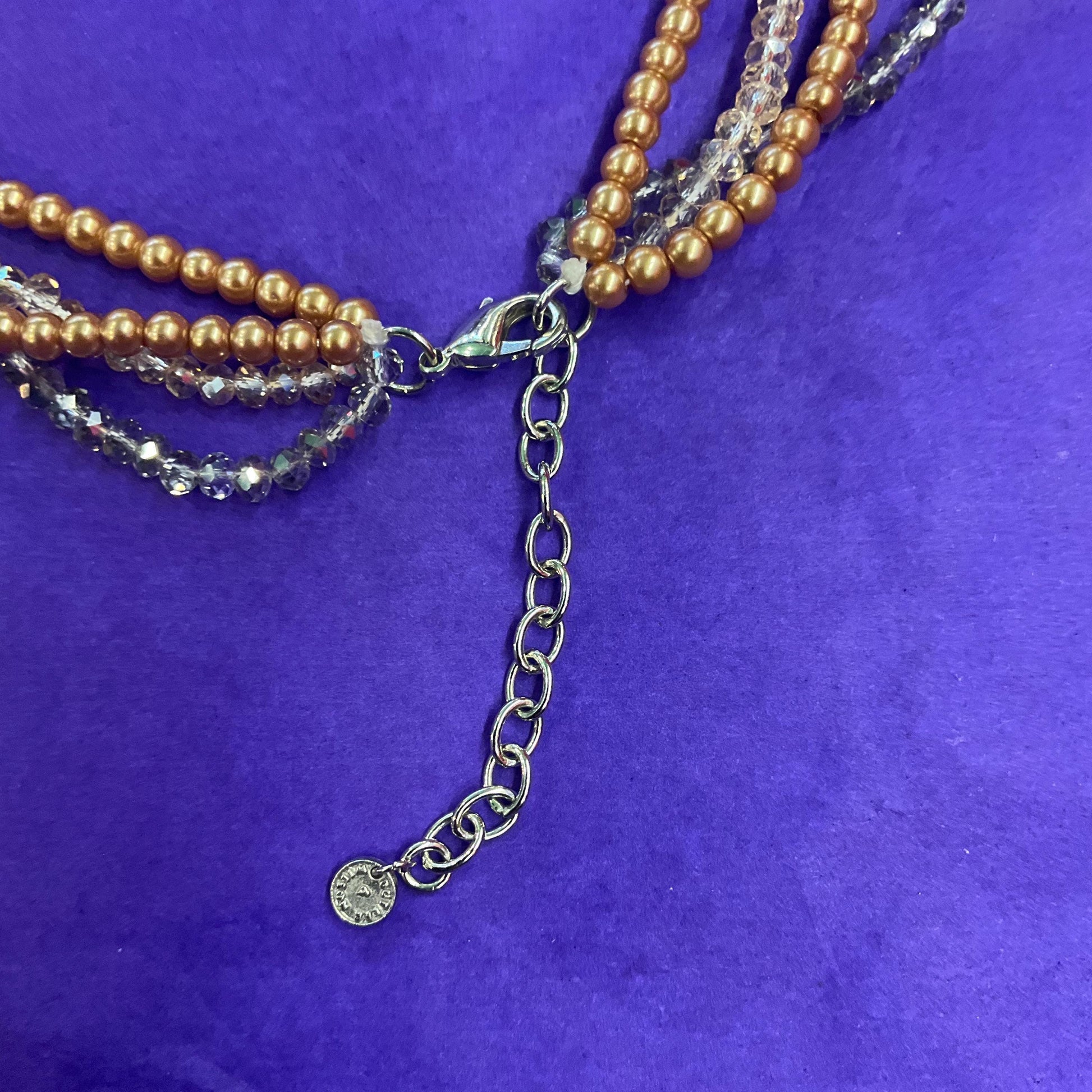 Vintage Butler and Wilson Gold and Silver Crystal Floral Statement Necklace, Mulitiple faceted crystal and faux pearl strands
