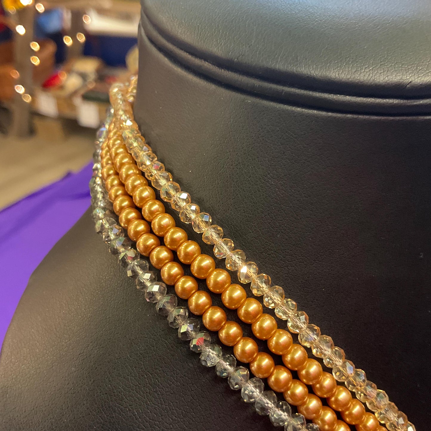 Vintage Butler and Wilson Gold and Silver Crystal Floral Statement Necklace, Mulitiple faceted crystal and faux pearl strands