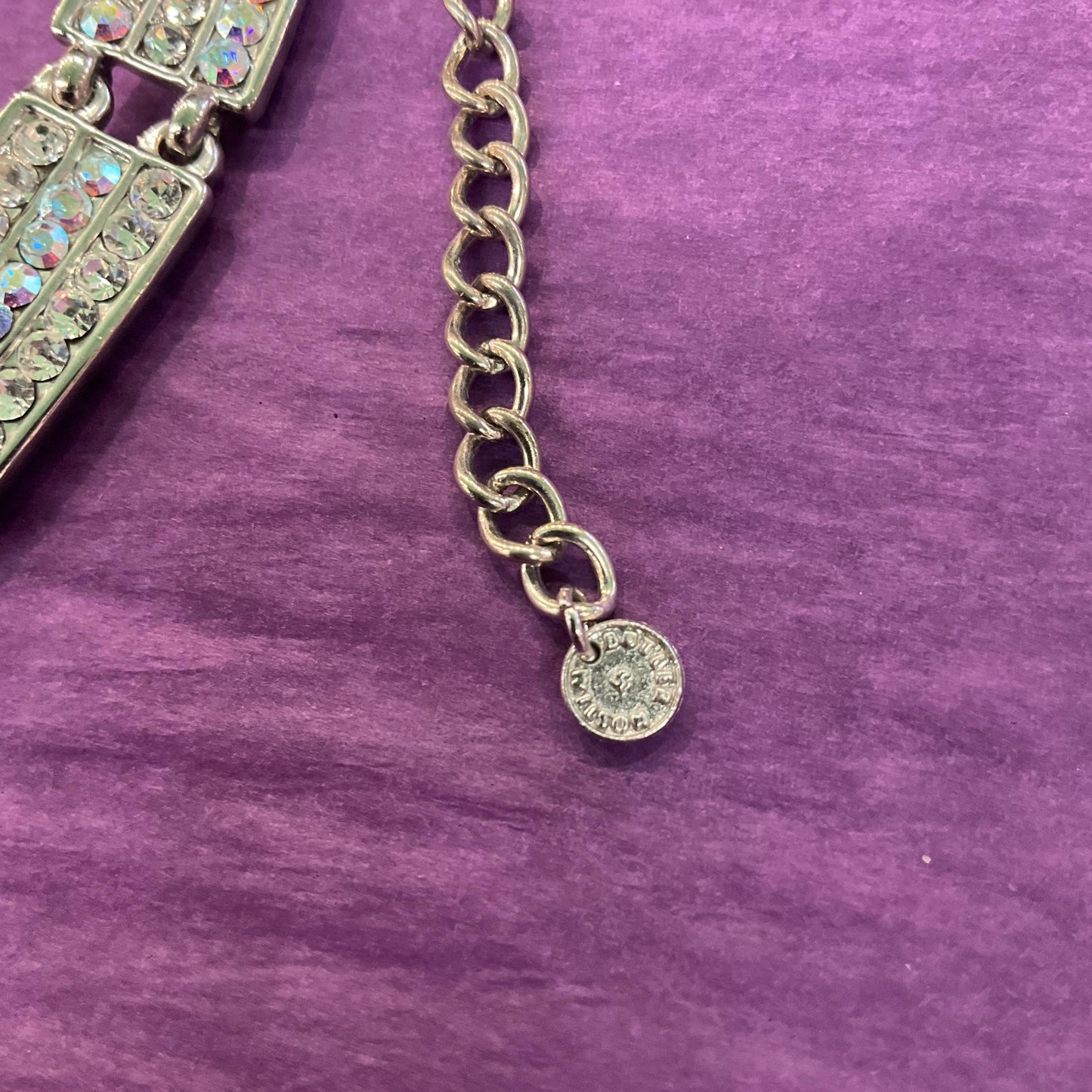 Vintage Butler and Wilson Silver Crystal Bow Panel Necklace, Art Deco Style with Borealis and Silver rhinestone Crystals