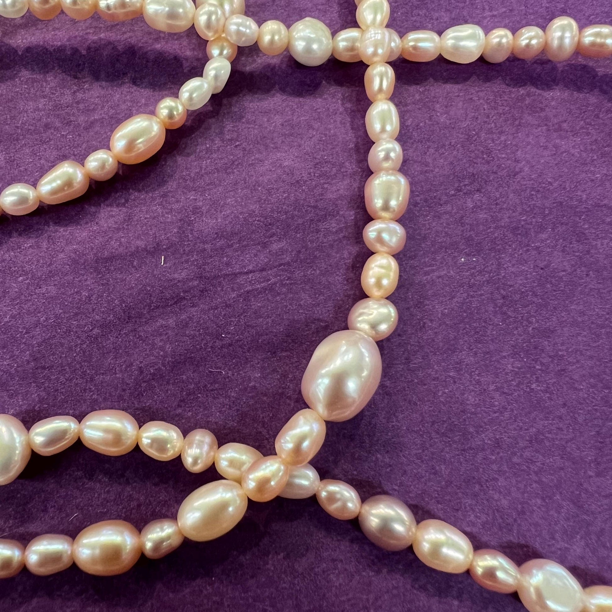 Vintage Fresh Water Pearl Flapper Length Pale Pink/ Oyster Beads , organic rice shaped and circular pearls