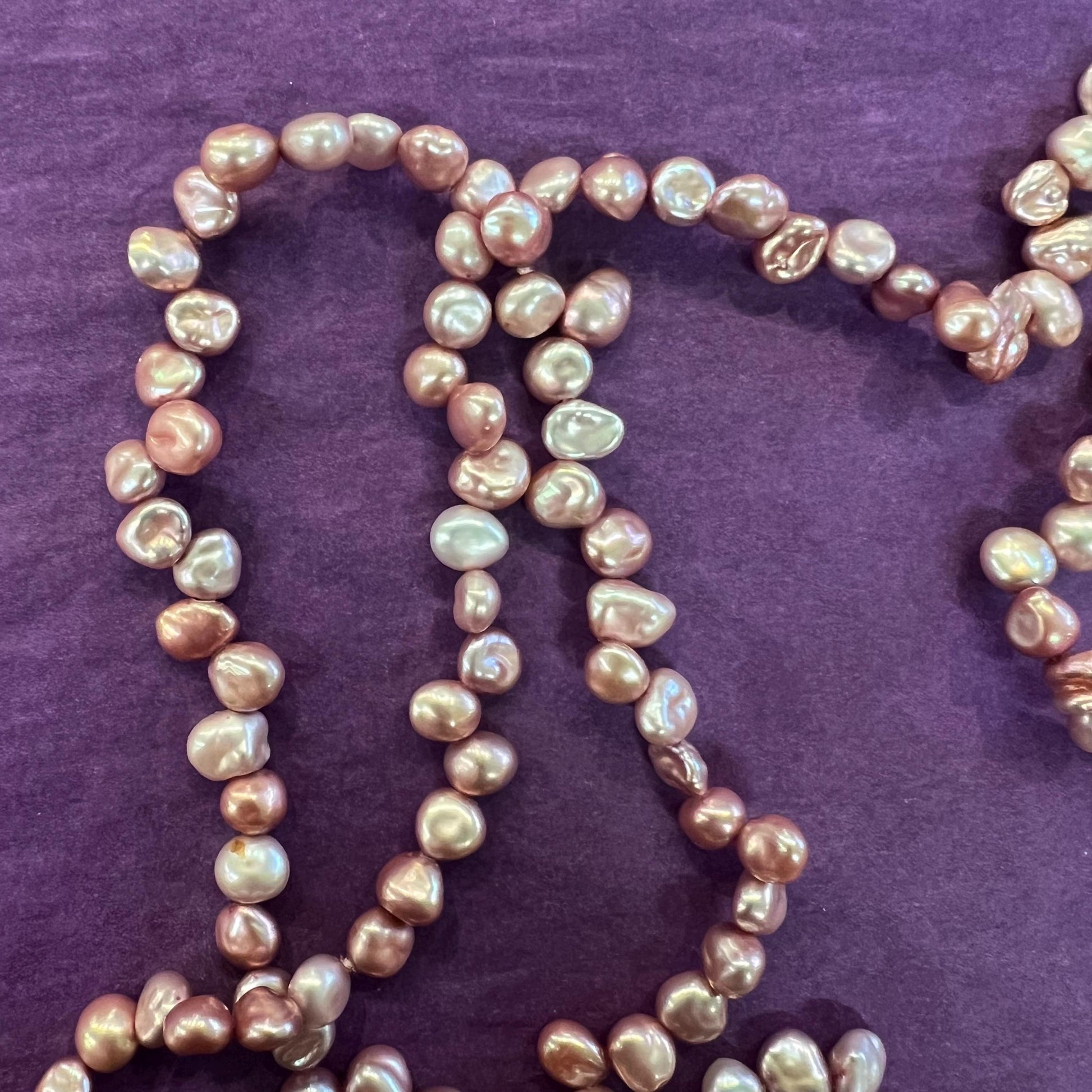 Vintage Flapper Length Pink Fresh Water Pearl Necklace , organic nugget shaped pearls