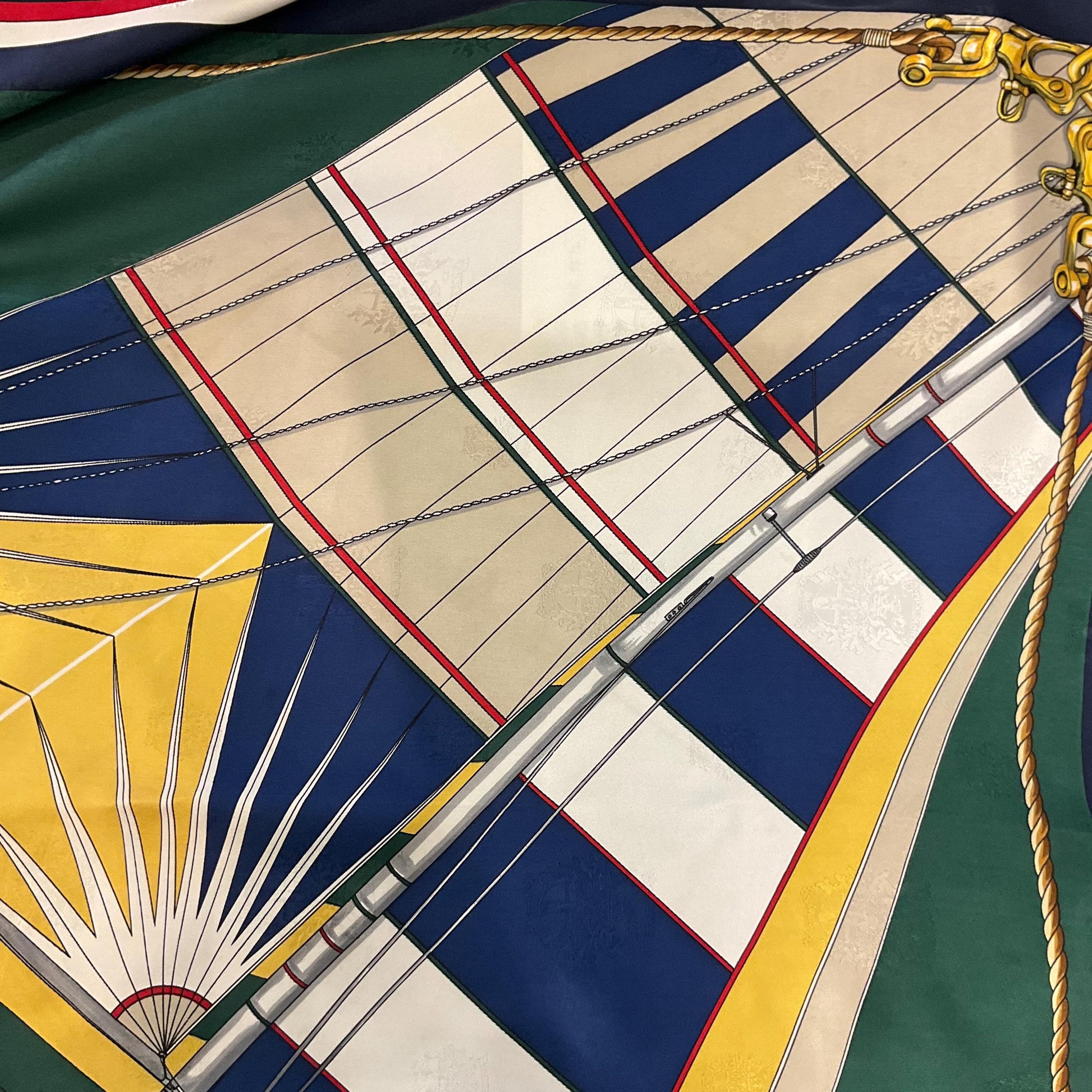 Vintage DAKS Signature Large Pure Silk Nautical Scarf in shades of Red, Green, Blue, Yellow, and Cream