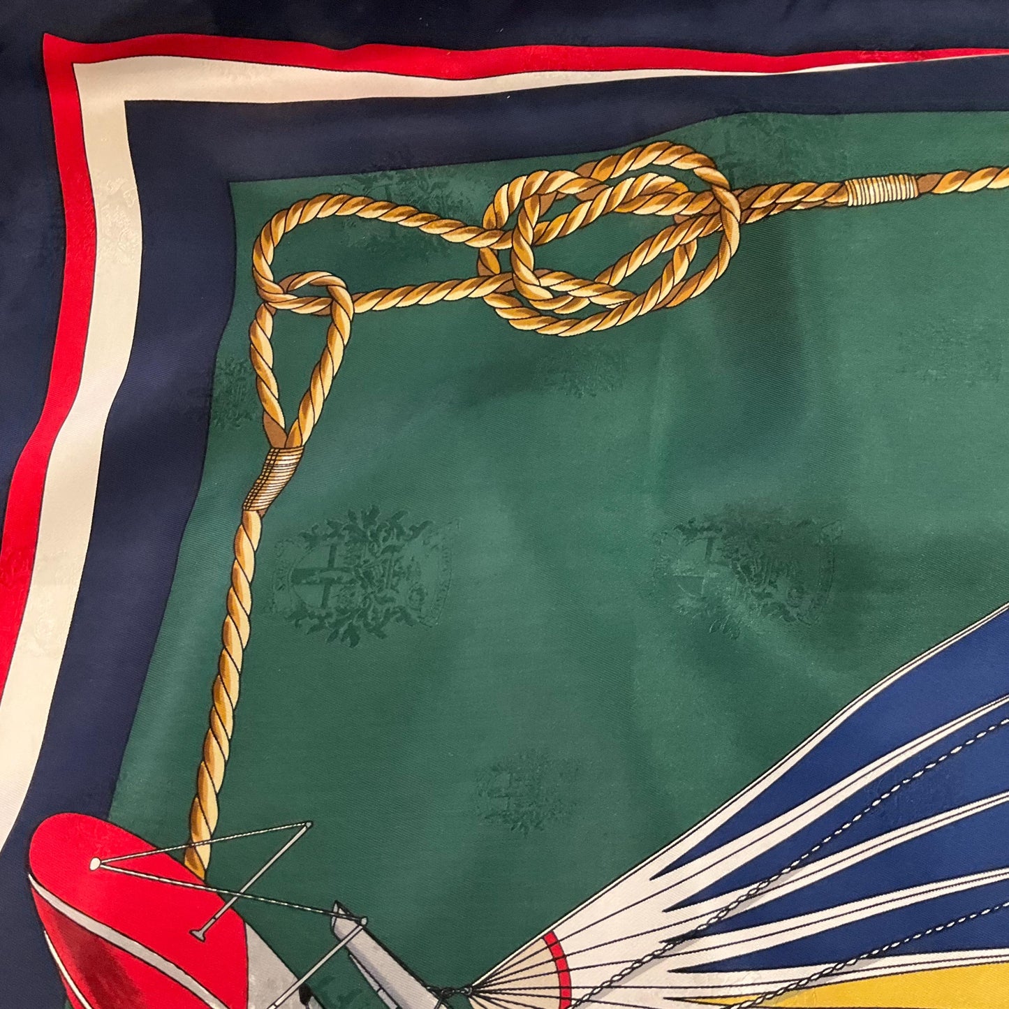 Vintage DAKS Signature Large Pure Silk Nautical Scarf in shades of Red, Green, Blue, Yellow, and Cream