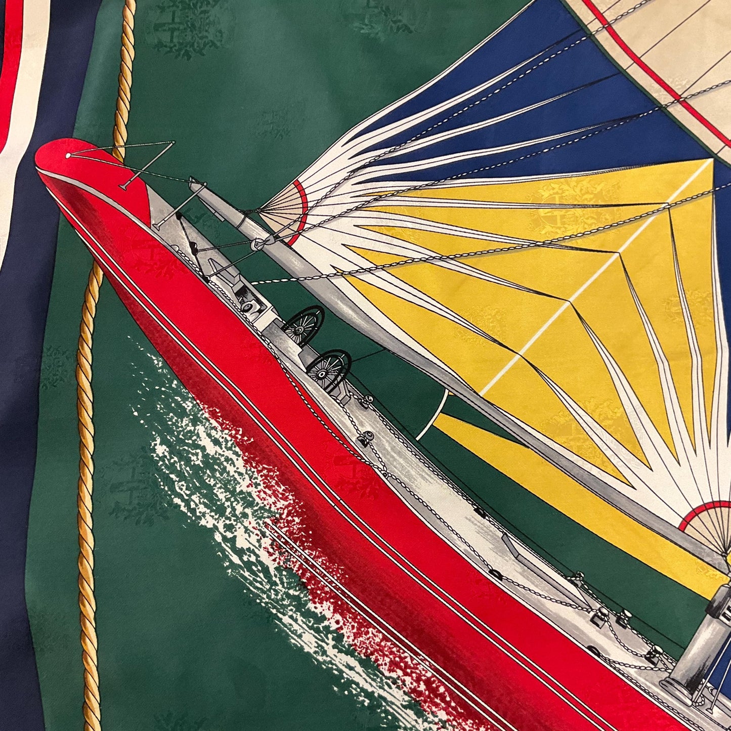 Vintage DAKS Signature Large Pure Silk Nautical Scarf in shades of Red, Green, Blue, Yellow, and Cream
