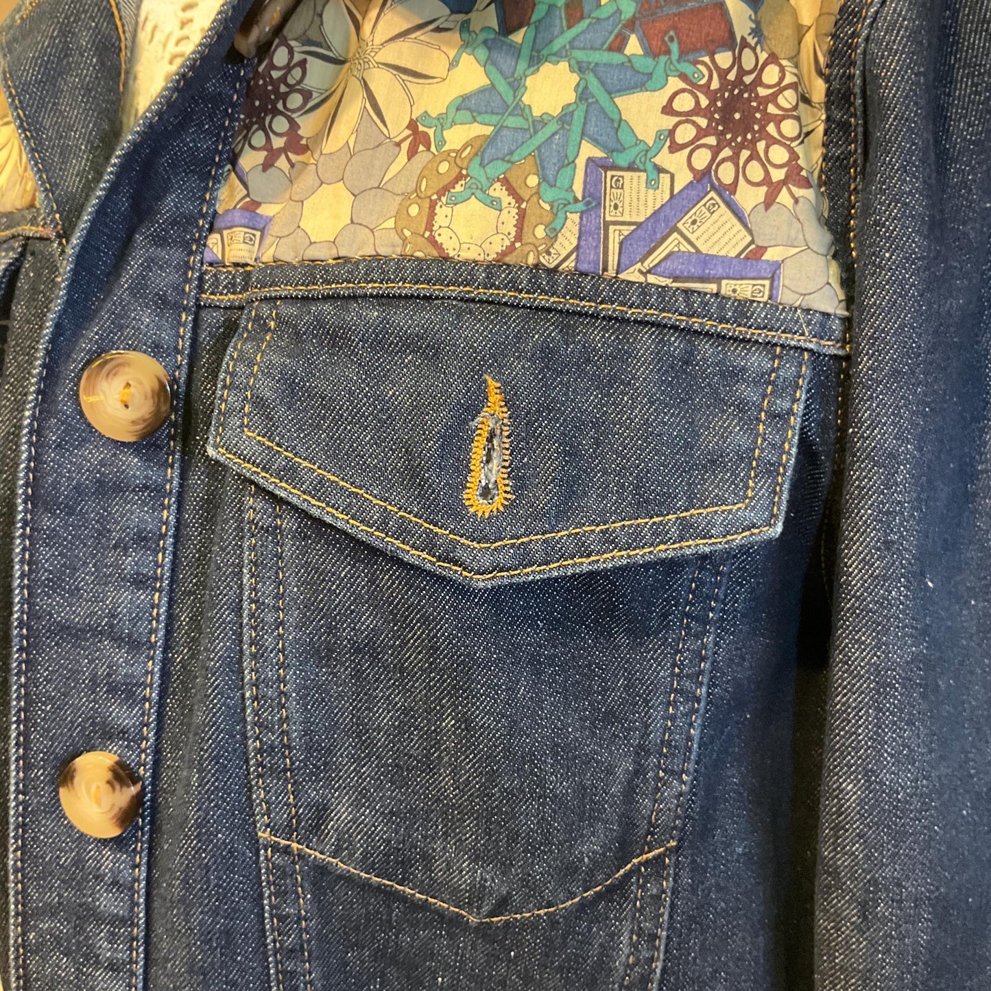 Unique Upcycled Vintage Phase Eight Dark Denim Jacket with Liberty ‘Mauvey’ Tana Lawn Cotton, UK size 14