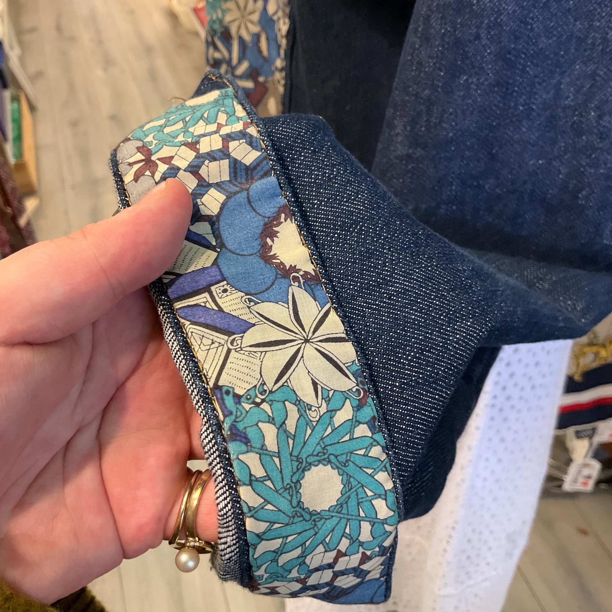 Unique Upcycled Vintage Phase Eight Dark Denim Jacket with Liberty ‘Mauvey’ Tana Lawn Cotton, UK size 14