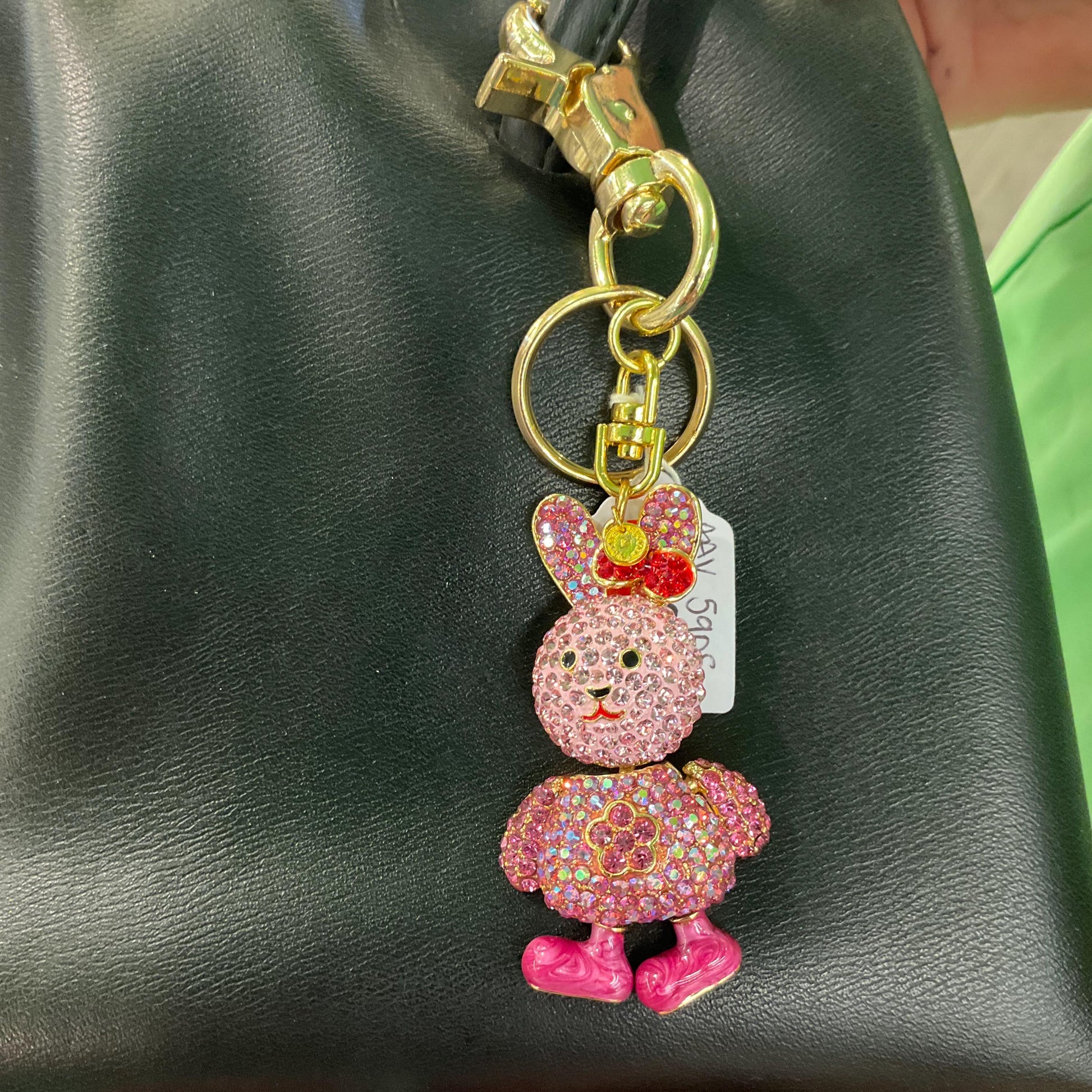 Vintage Butler and Wilson Pink Crystal Bunny Rabbit Handbag Charm or Keyring, Gold tone with Borealis Crystals and Enamel