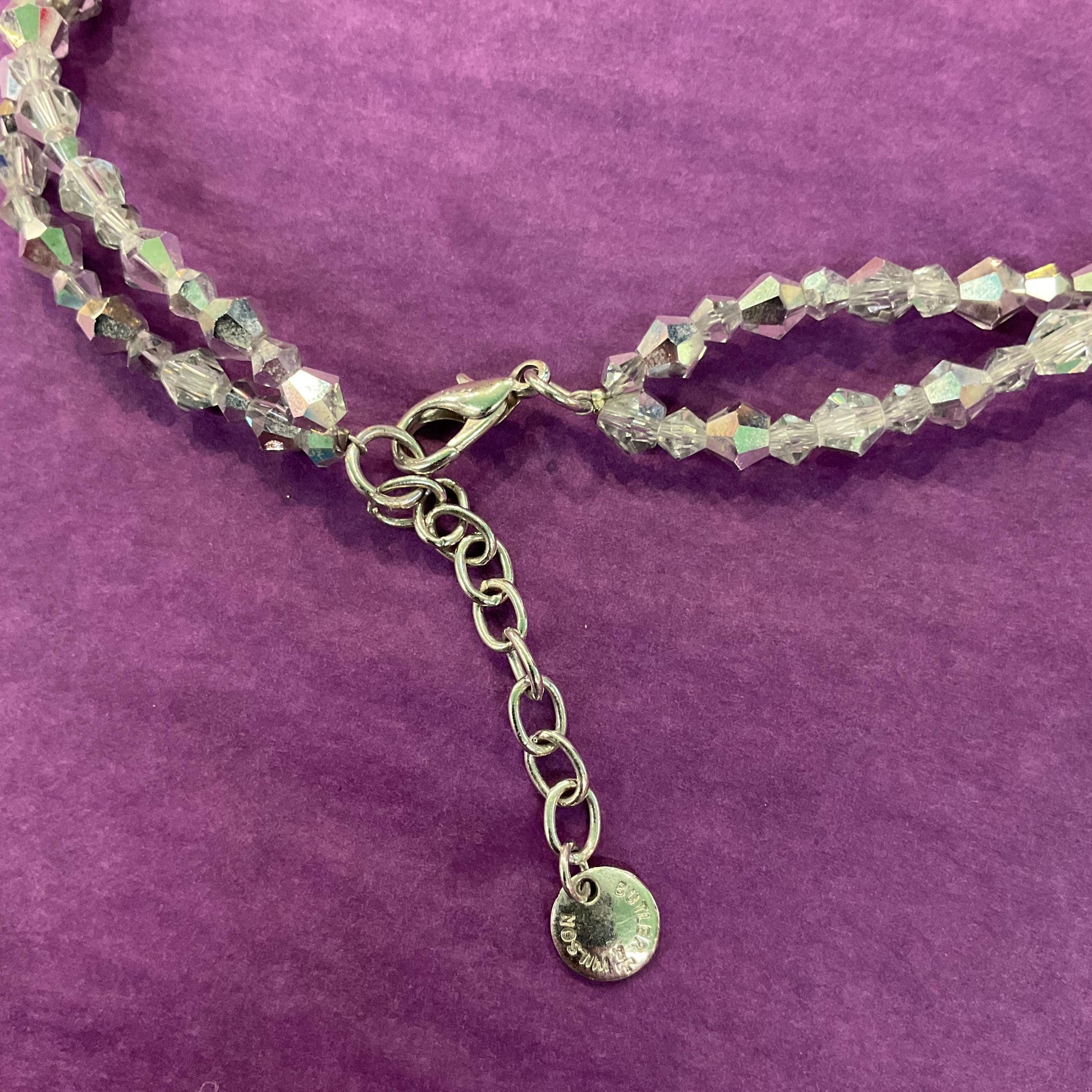 Vintage Butler and Wilson Silver Crystal Flower Beaded Necklace, chequerboard cut petals onto a beaded chain