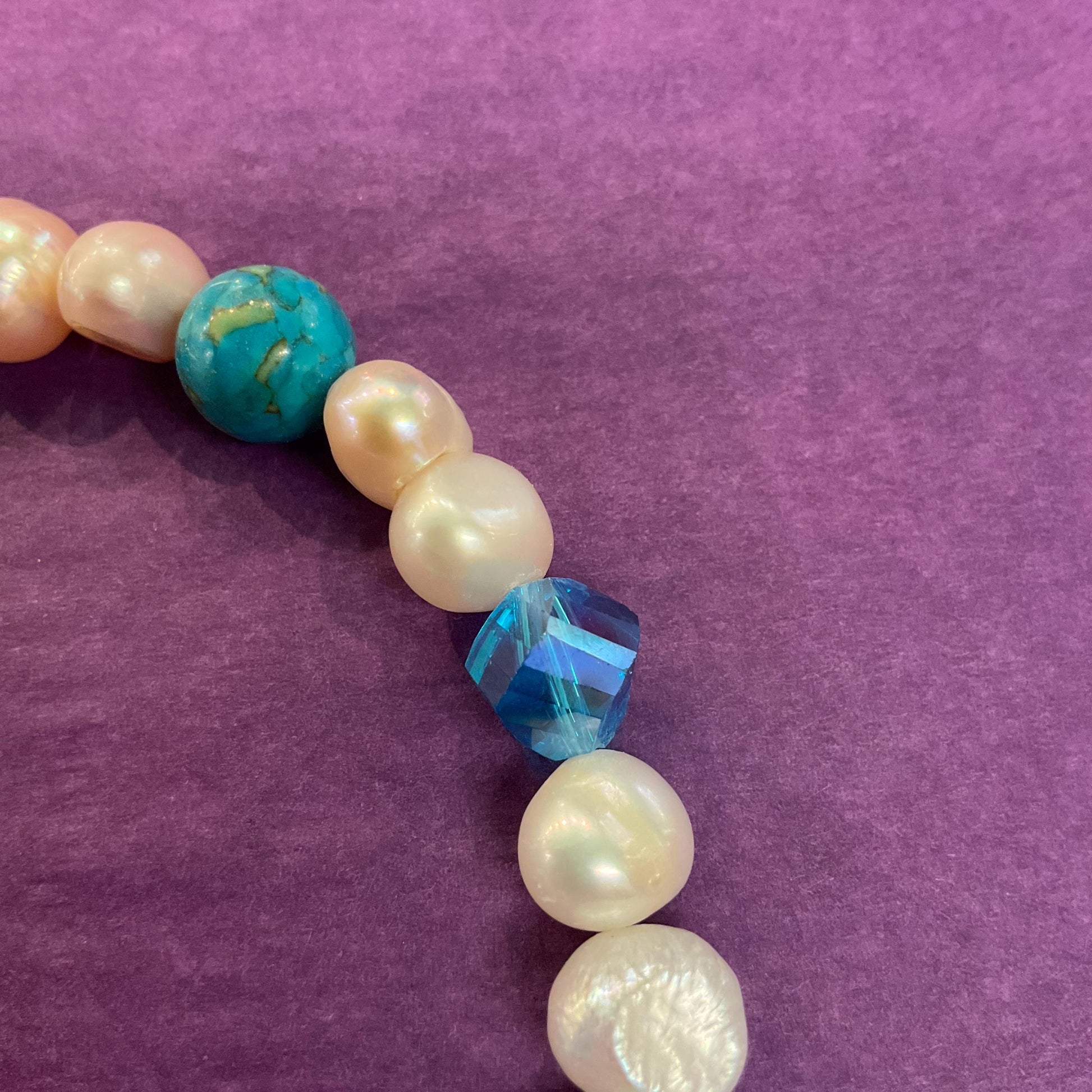 Vintage Ivory Freah Water Pearl and Turquoise Opera Length Beaded Necklace, unworn with original tags