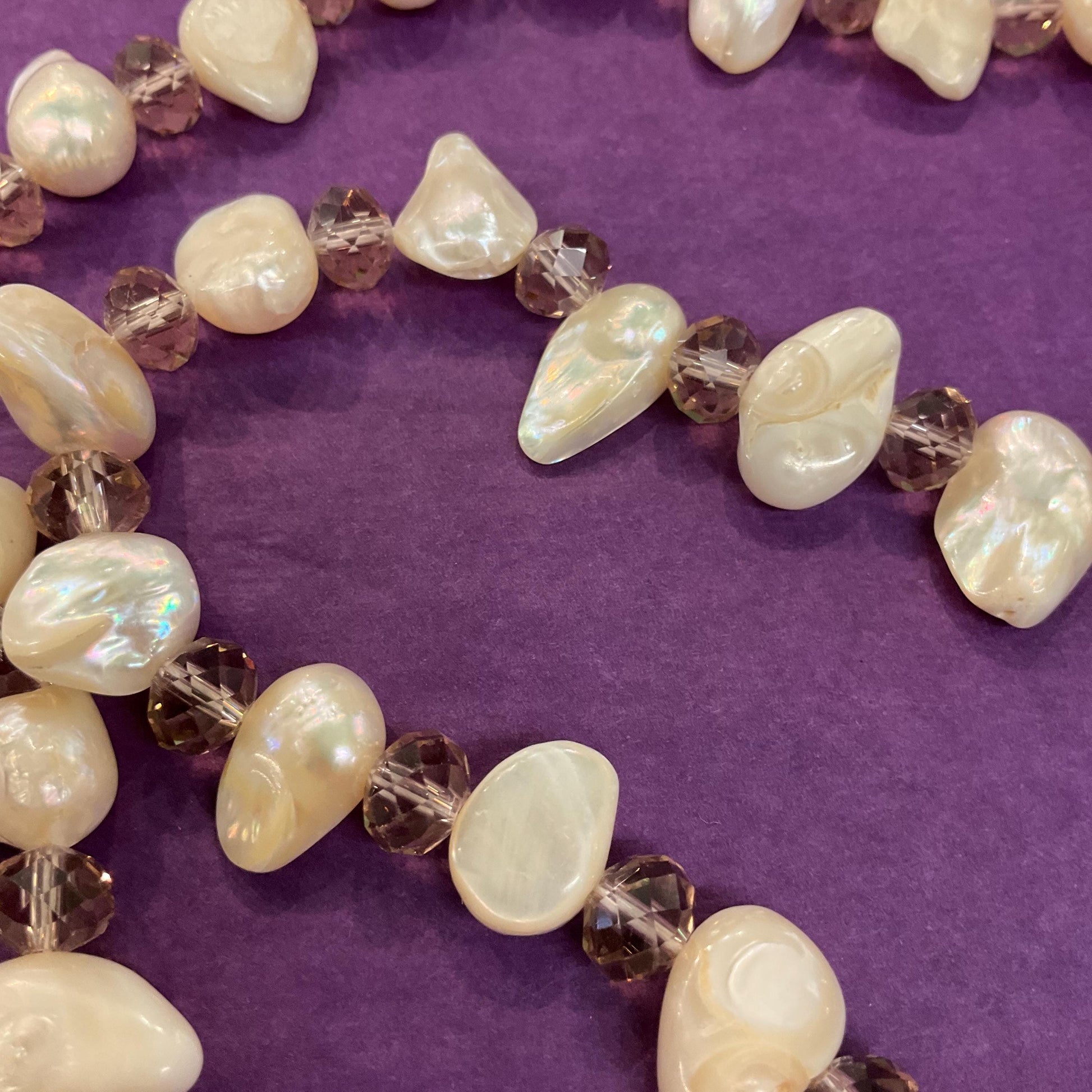 Vintage Baroque Pearl and Pale Gold Crystal Opera Length Beaded Necklace, unworn with original tags