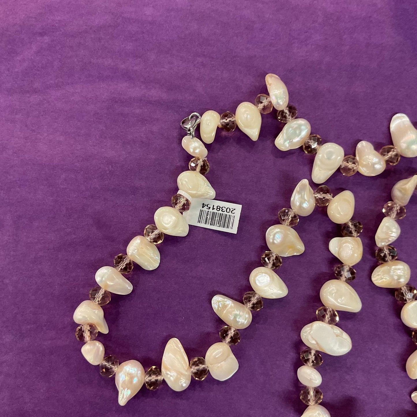 Vintage Baroque Pearl and Pale Gold Crystal Opera Length Beaded Necklace, unworn with original tags