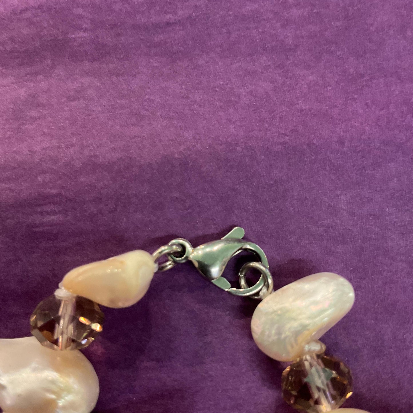 Vintage Baroque Pearl and Pale Gold Crystal Opera Length Beaded Necklace, unworn with original tags