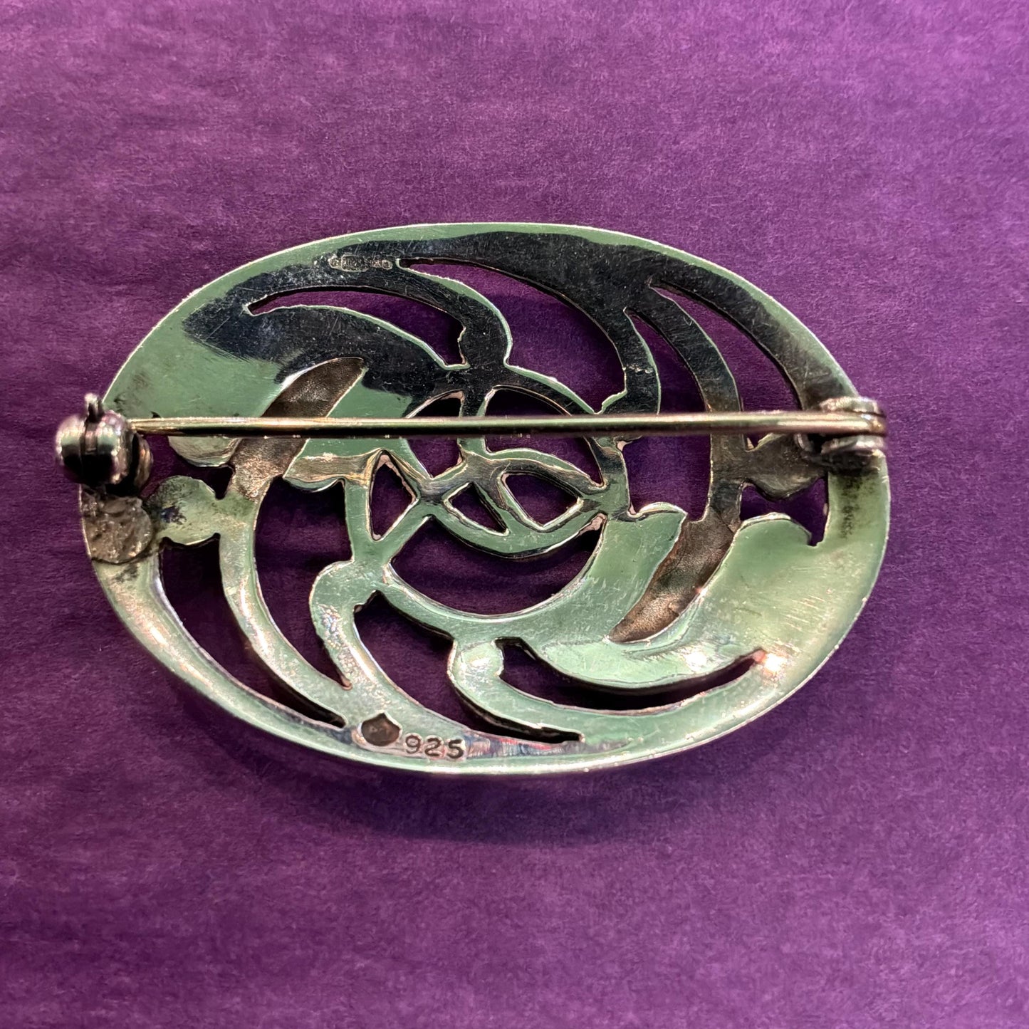 Vintage Silver (925) Artisan Made Art Nouveau Style Lage Oval Brooch