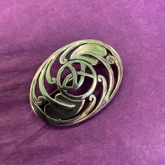 Vintage Silver (925) Artisan Made Art Nouveau Style Lage Oval Brooch