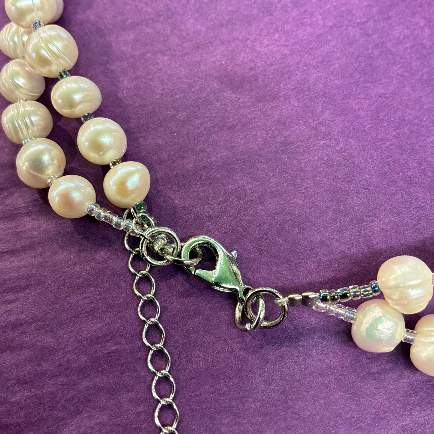 Vintage Butler and Wilson Statement Ivory Fresh Water Pearl and Peacock Aurora Borealis Twin Strand Beaded Necklace