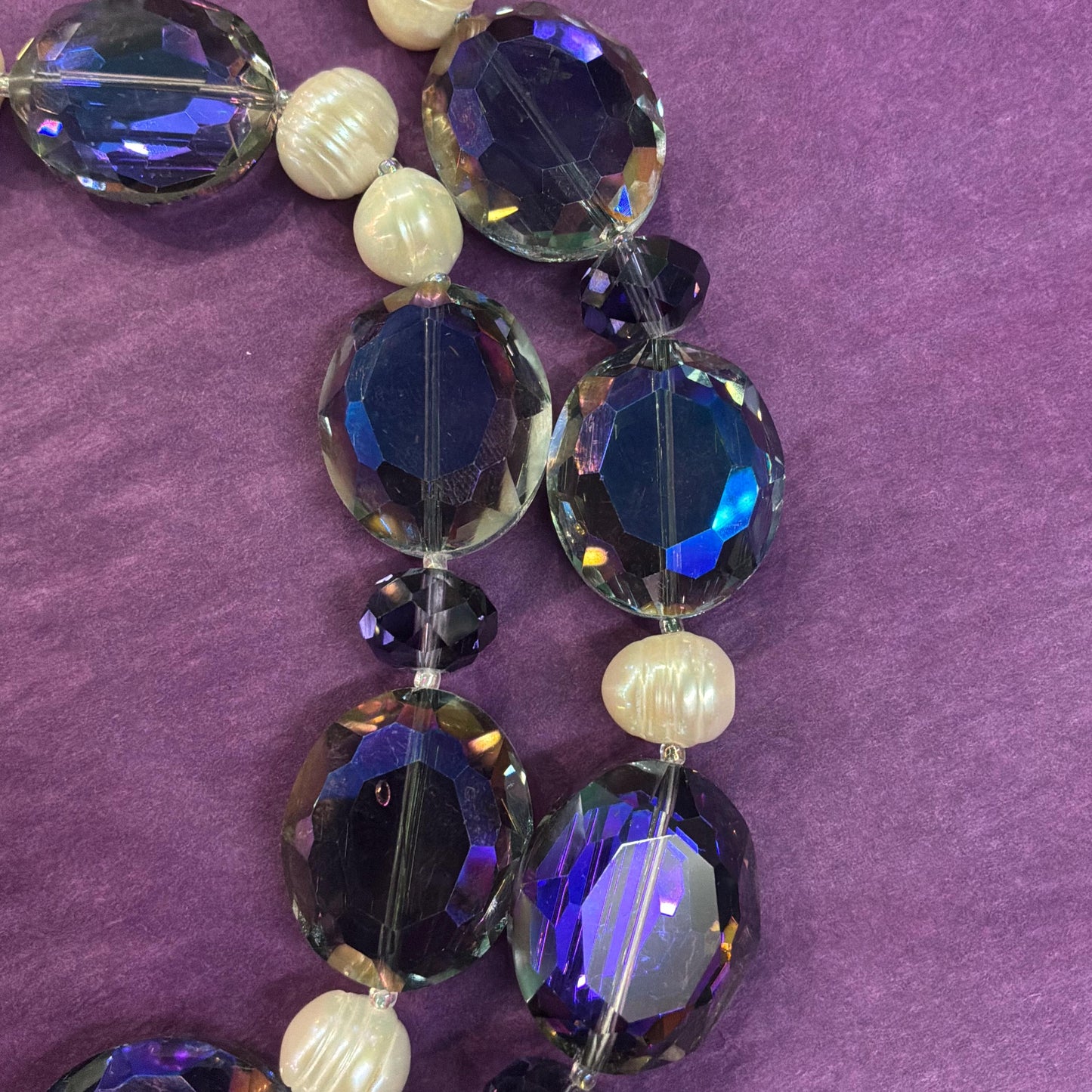 Vintage Butler and Wilson Statement Ivory Fresh Water Pearl and Peacock Aurora Borealis Twin Strand Beaded Necklace