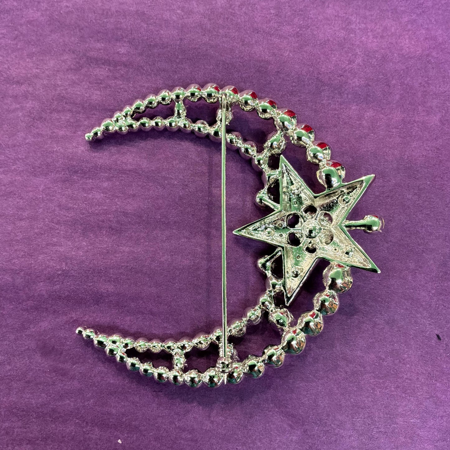 Vintage Butler and Wilson Statement Crystal Moon and Star Large Brooch, Aurora Borealis Rainbow Crystals