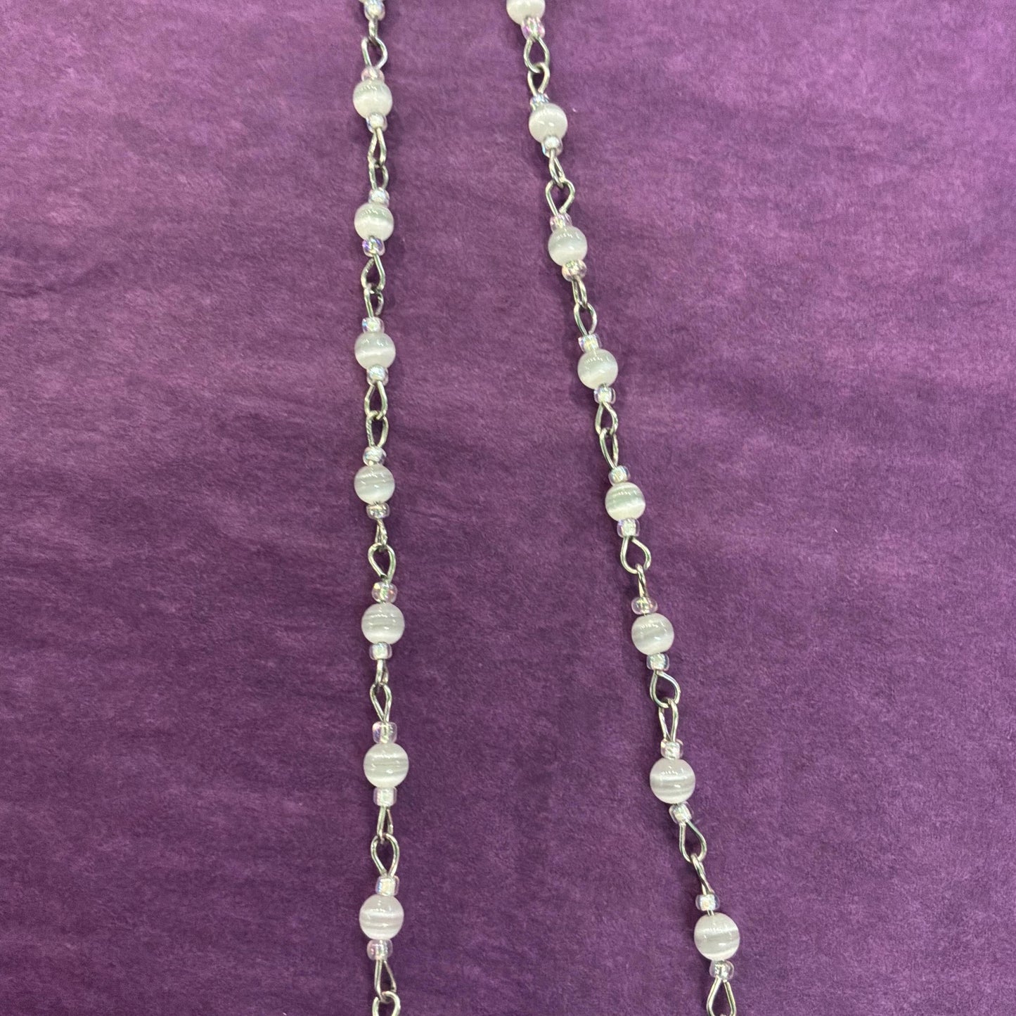 Vintage Butler and Wilson White and Ivory Fresh Water Pearl and Milk Glass Flower and Hearts ‘Y’ drop Beaded necklace, vintage wedding