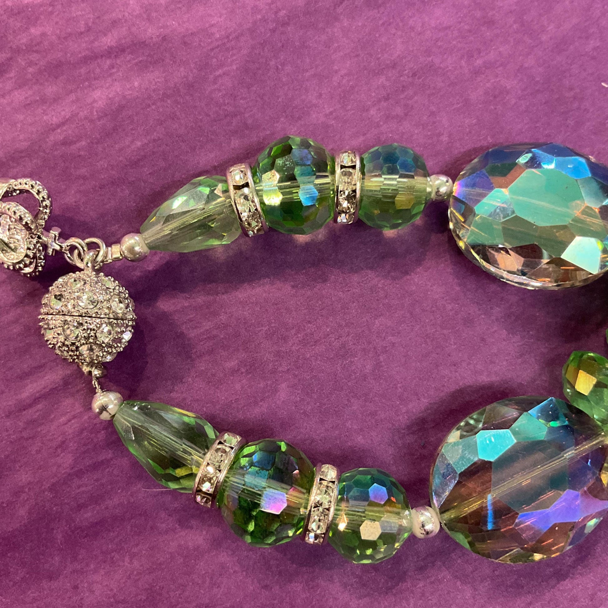 Vintage Butler and Wilson Green Crystal Bracelet, Borealis green crystal and silver rhinestones, as new in original box