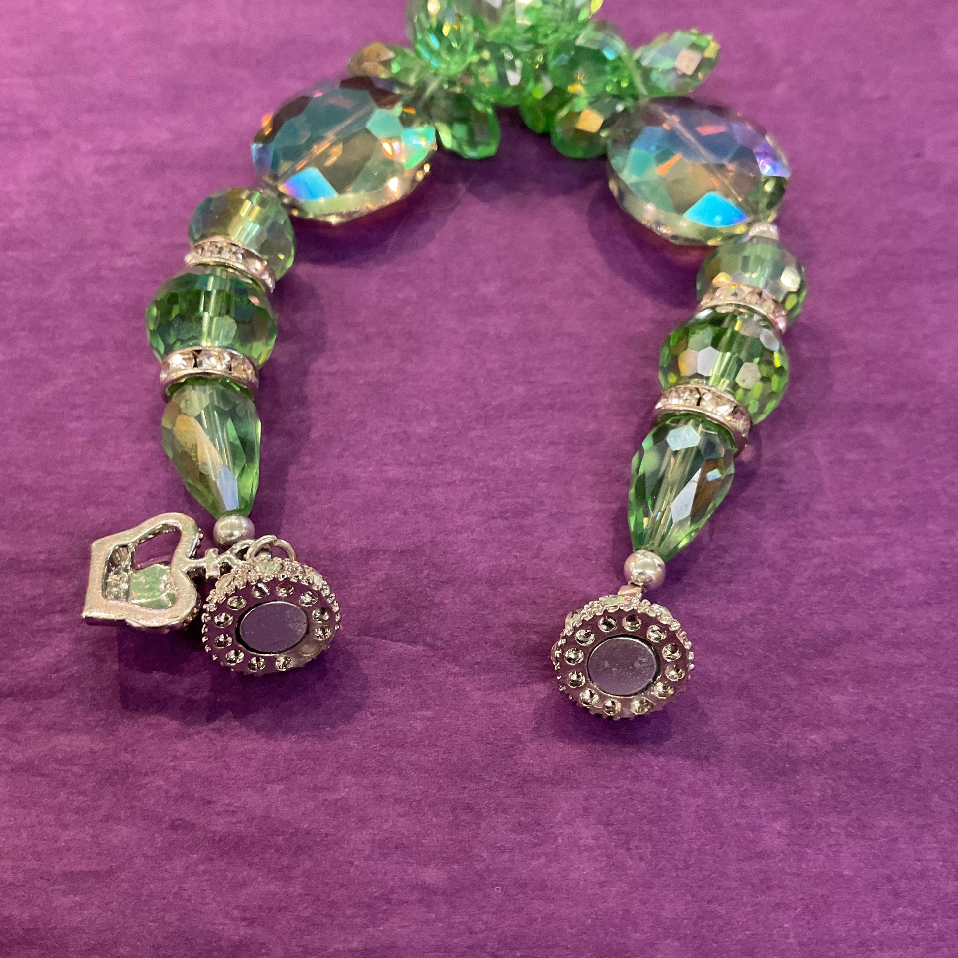 Vintage Butler and Wilson Green Crystal Bracelet, Borealis green crystal and silver rhinestones, as new in original box