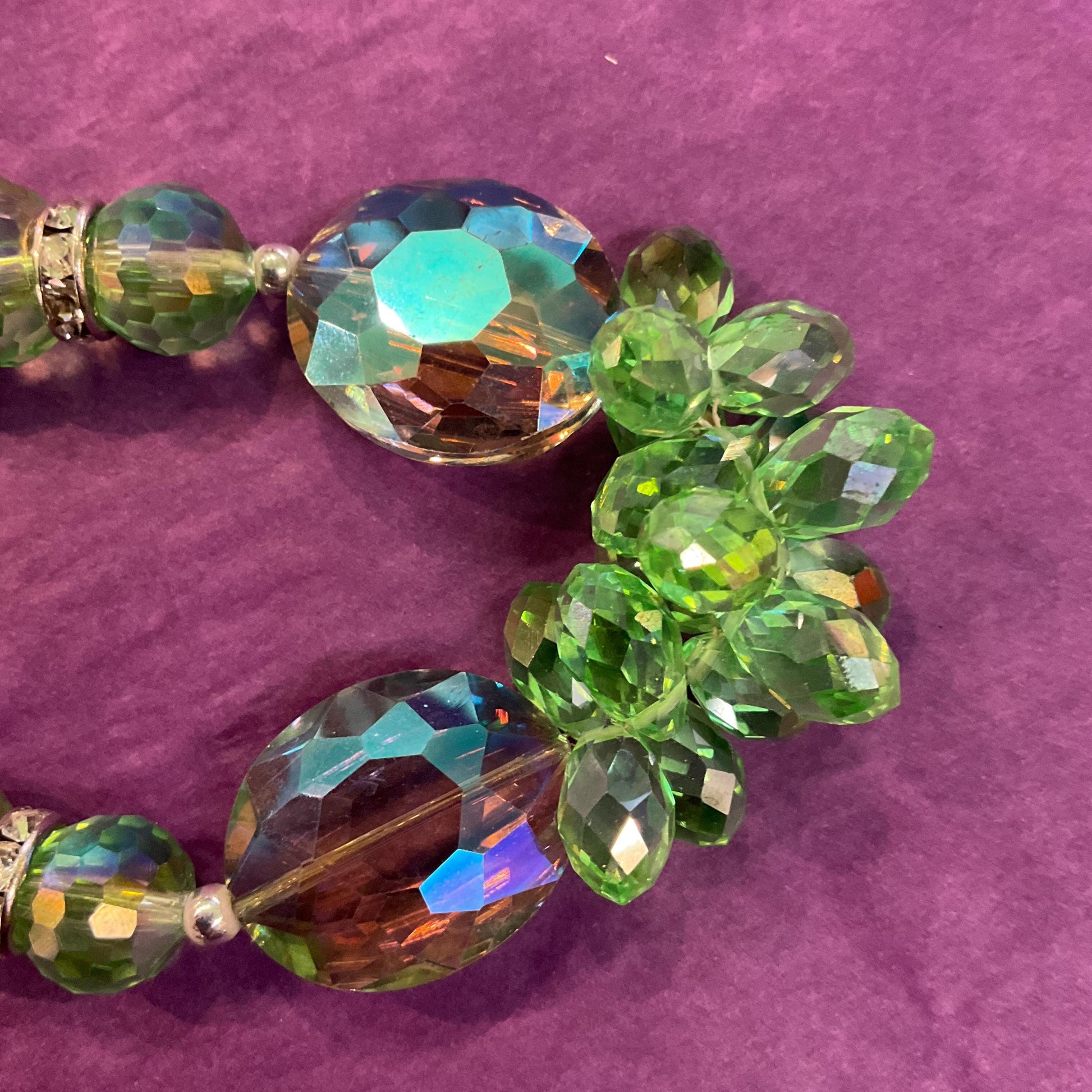 Vintage Butler and Wilson Green Crystal Bracelet, Borealis green crystal and silver rhinestones, as new in original box