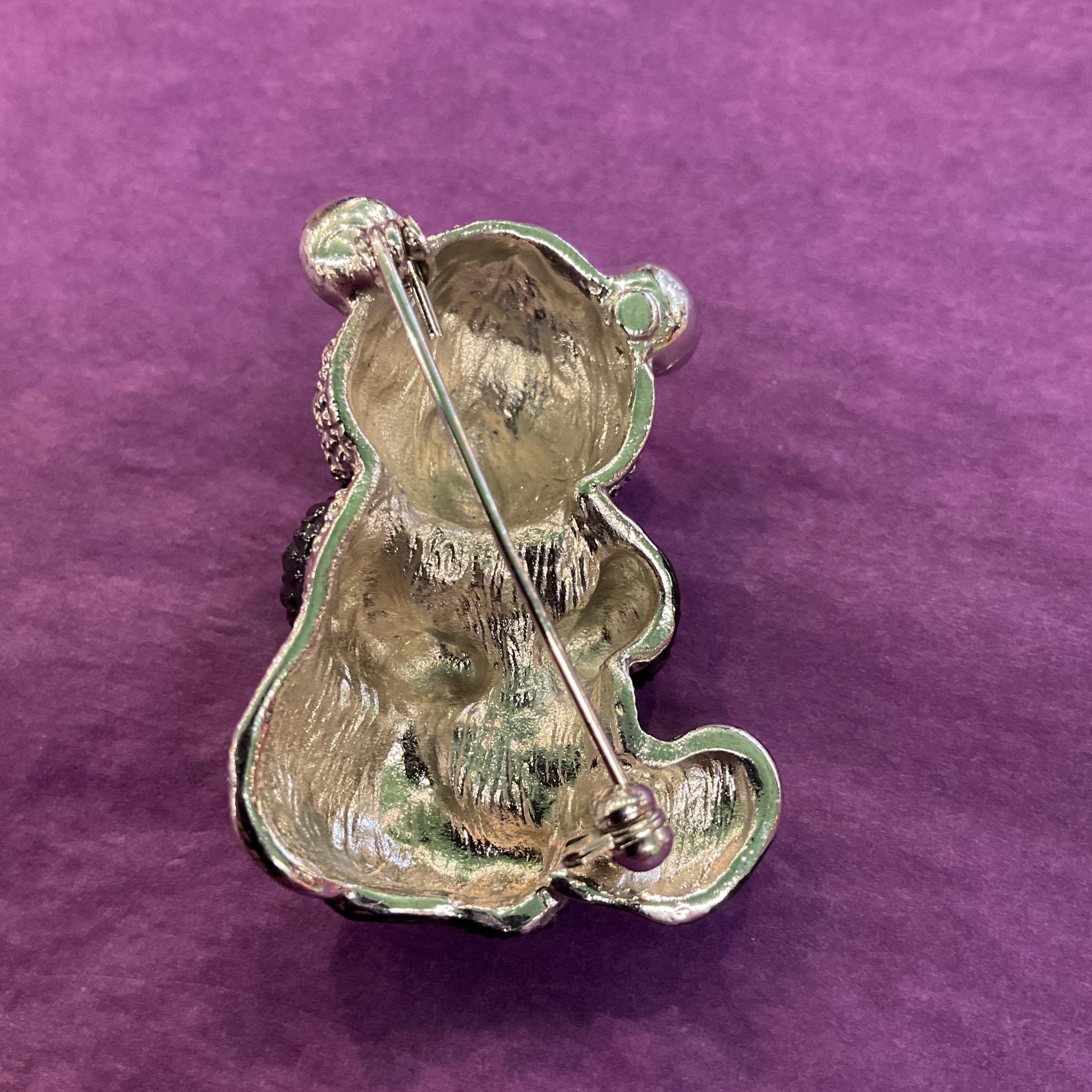 Vintage Black and Silver Crystal Panda Brooch, silver tone with rhinestones and enamel