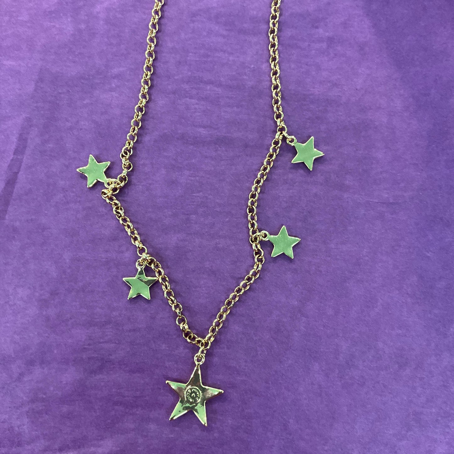 Vintage Butler and Wilson Blue Crystal Star Necklace, gold tone with blue borealis rhinestones